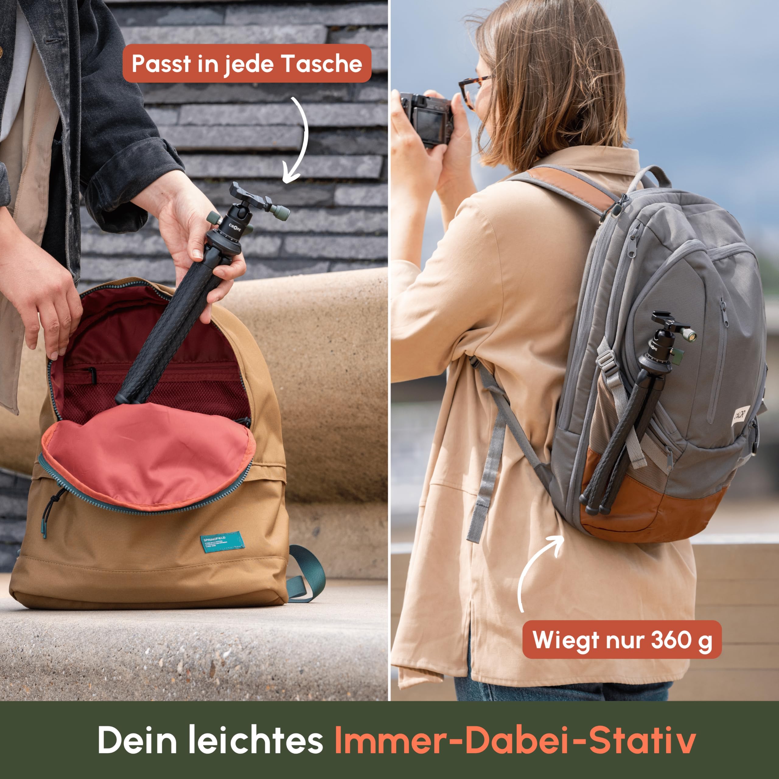 C-Rope Flexibles Kamerastativ CREATORPOD mit 360 Grad Kugelkopf, Traglast bis 2kg, Arca Swiss, Kamera Stativ