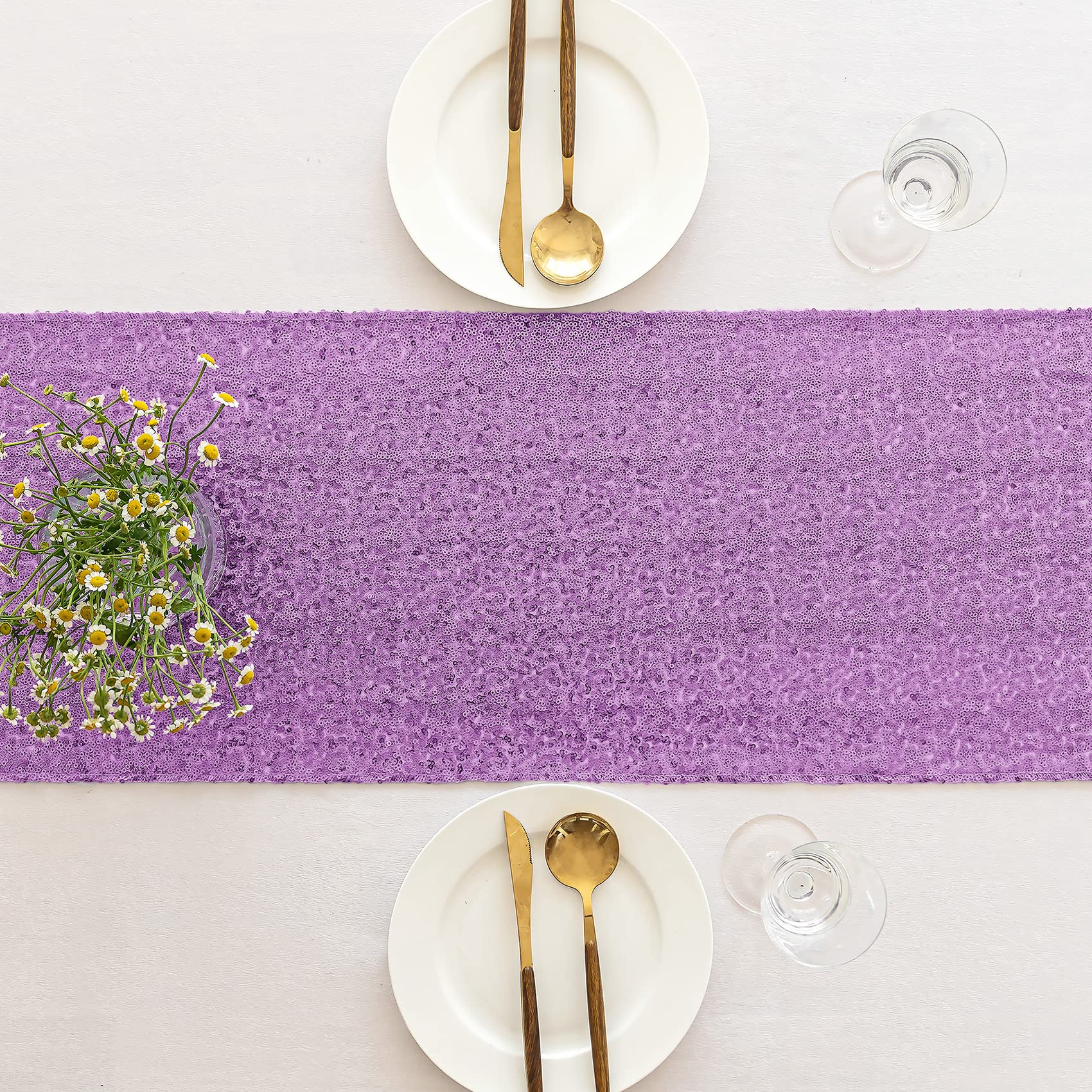 YUHX 12 Pack Lavender Sequin Table Runner, 12" x 72" Glitter Sparkle Blue Table Runner Rectangle for Birthday Wedding, Bridal & Baby Shower Party Supplies Decorations (Lavender, 12 Pack)