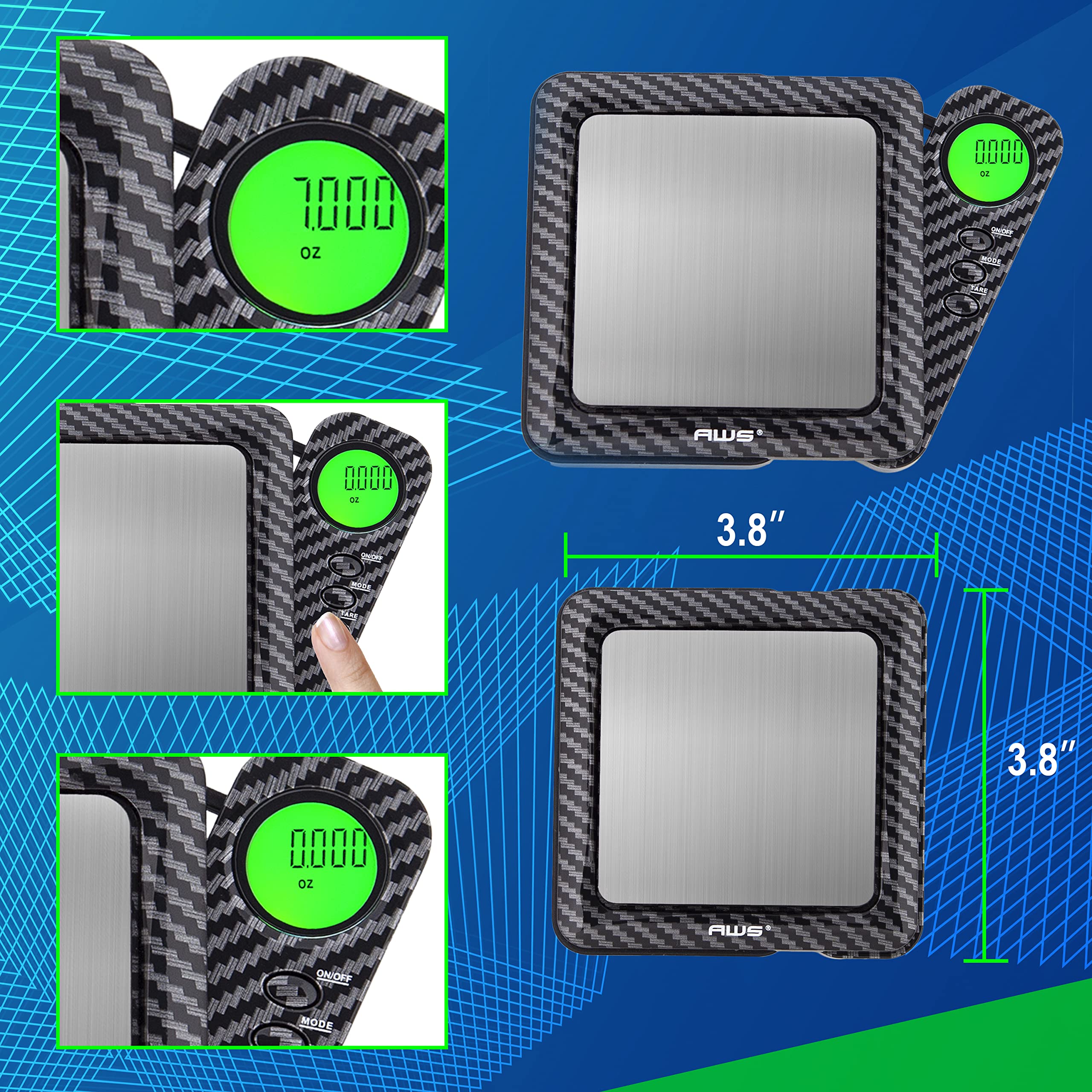 American Weigh Scales Blade Series - Báscula digital de bolsillo de fibra de carbono de edición limitada de 1200 g x 0,1 g (negro)