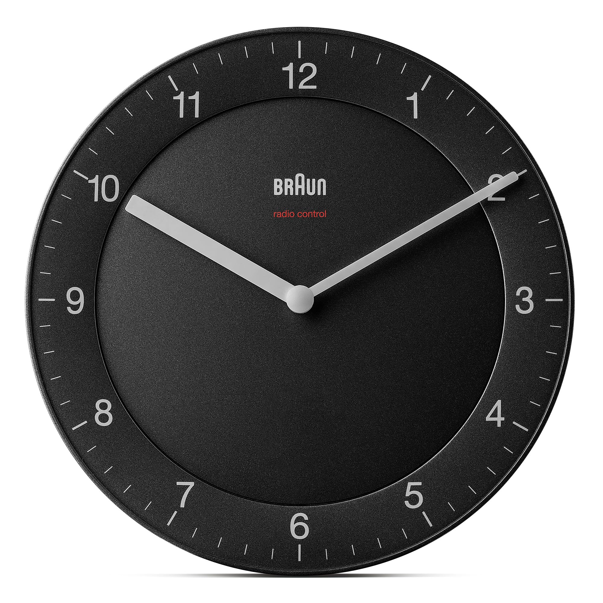 Braun Klassische Funkwanduhr Mitteleuropäische Zeitzone (MEZ/GMT+1) mit ruhigem Uhrwerk, leicht lesbarem Zifferblatt mit 20 cm Durchmesser in Schwarz, Modell BC06B-DCF.