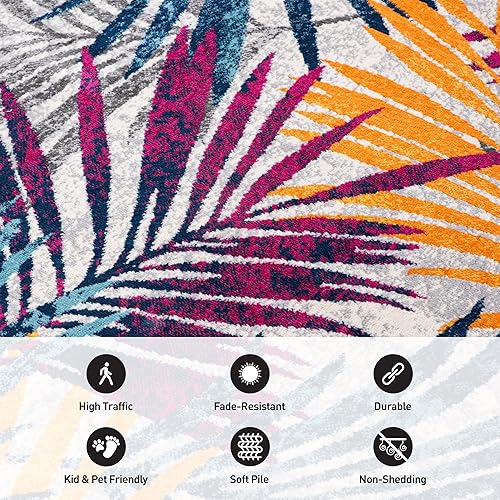 Miniatura 4 de Rugshop Edinburgh - Alfombra suave resistente a las manchas, diseño de hojas florales, 2 x 3 pies, color amarillo