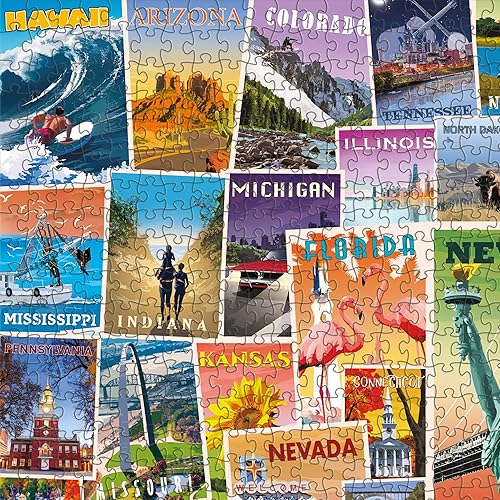 Miniatura 4 de Rompecabezas de 1000 piezas con póster vintage de Estados Unidos con monumentos y atracciones de los 50 estados