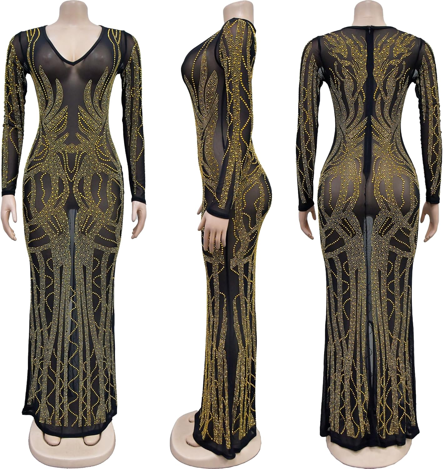 PORRCEY Sexy Elegant Rhinestone Dress for Women Mesh See Through Bodycon Birthday Cocktail Party Club Night Evening Gowns - Image 5