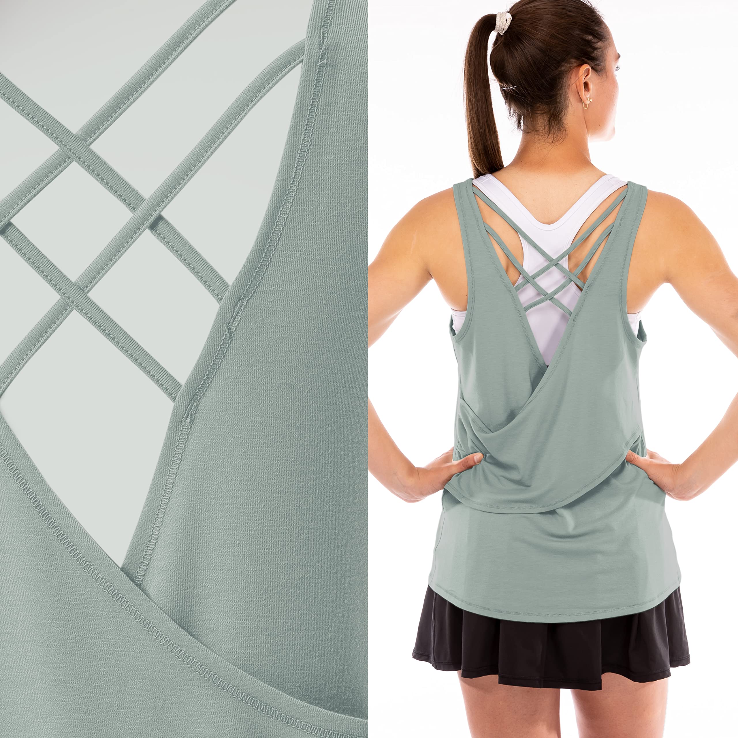 Franklin Sports Camiseta Sin Mangas con Espalda de Celosía de Aloe para Mujer, Ajuste Relajado Camisa de Tenis