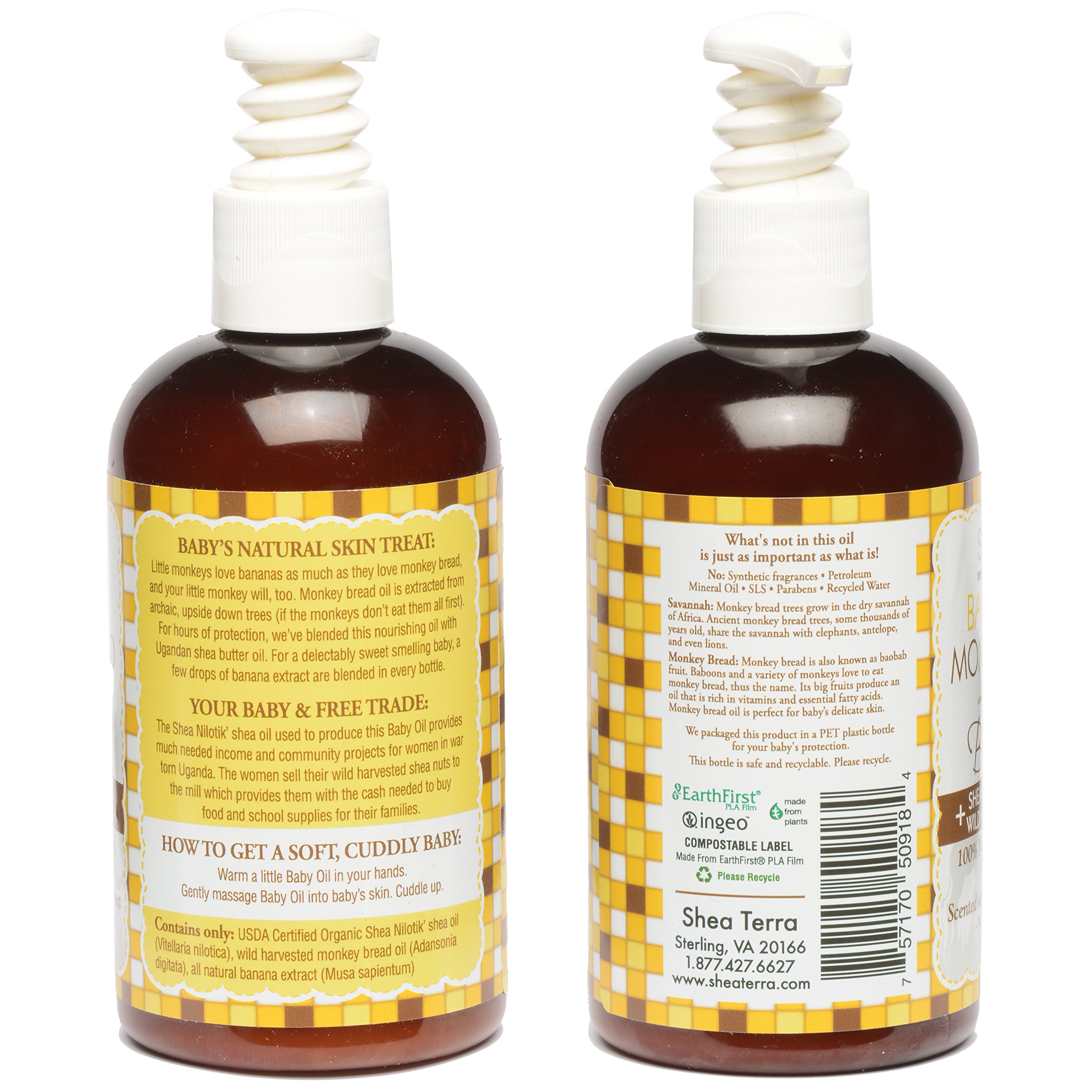 Shea Terra Organics Mama and Baby Collection | Bananas & Monkey Bread Baby Oil | Non Toxic All Natural Baobab and Shea Butter Oil for Cradle Cap, Rashes, Diaper Area and Dry Skin Relief – 8oz