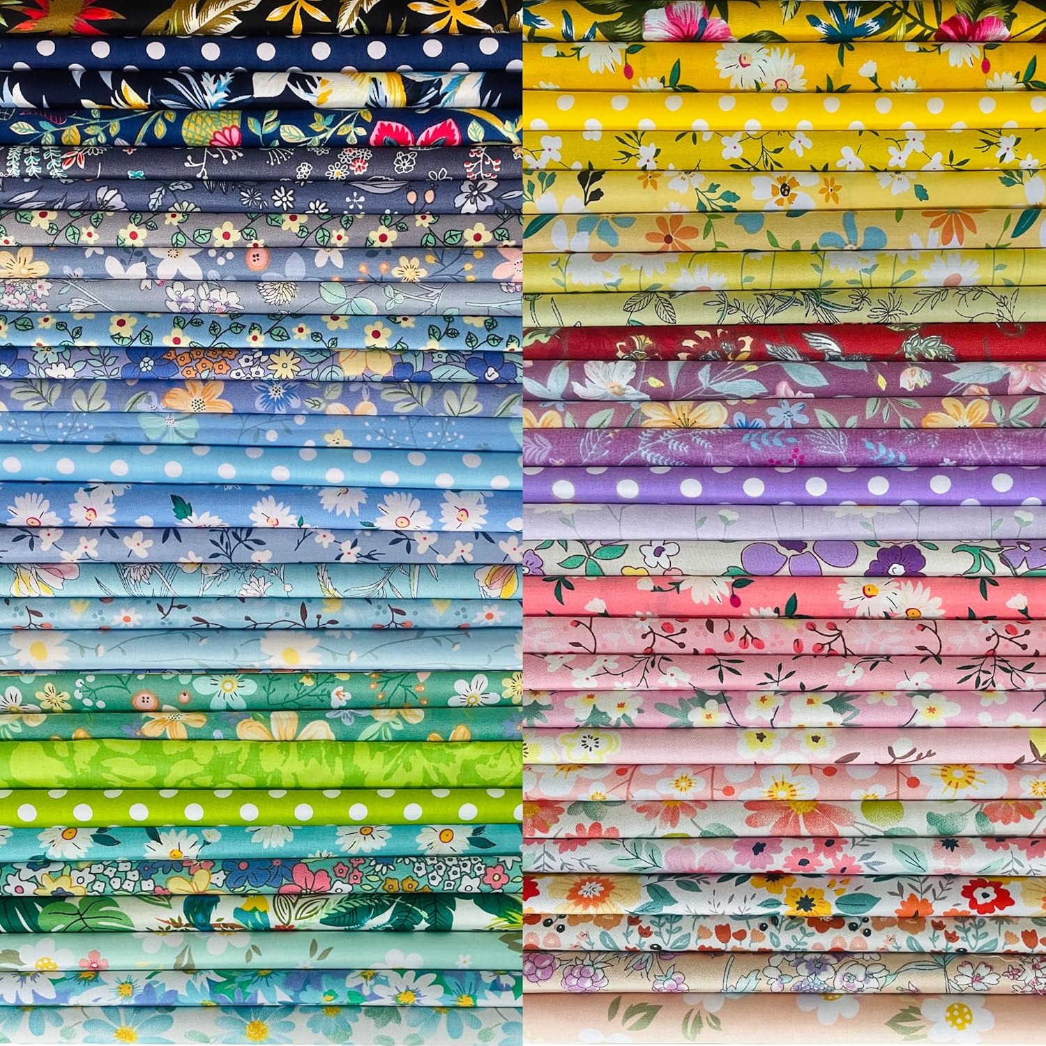 50pcs 12 x 12 inches Multicolor Cotton Fabric Bundle Squares for Quilting Sewing, Precut Fabric Squares for Craft，Dot