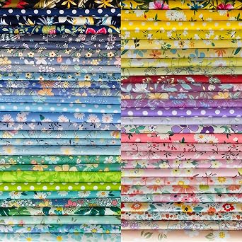 50pcs 10 x 10 inch Multicolor Cotton Fabric Bundle Squares for Quilting Sewing, Precut Fabric Squares for Craft,Floral