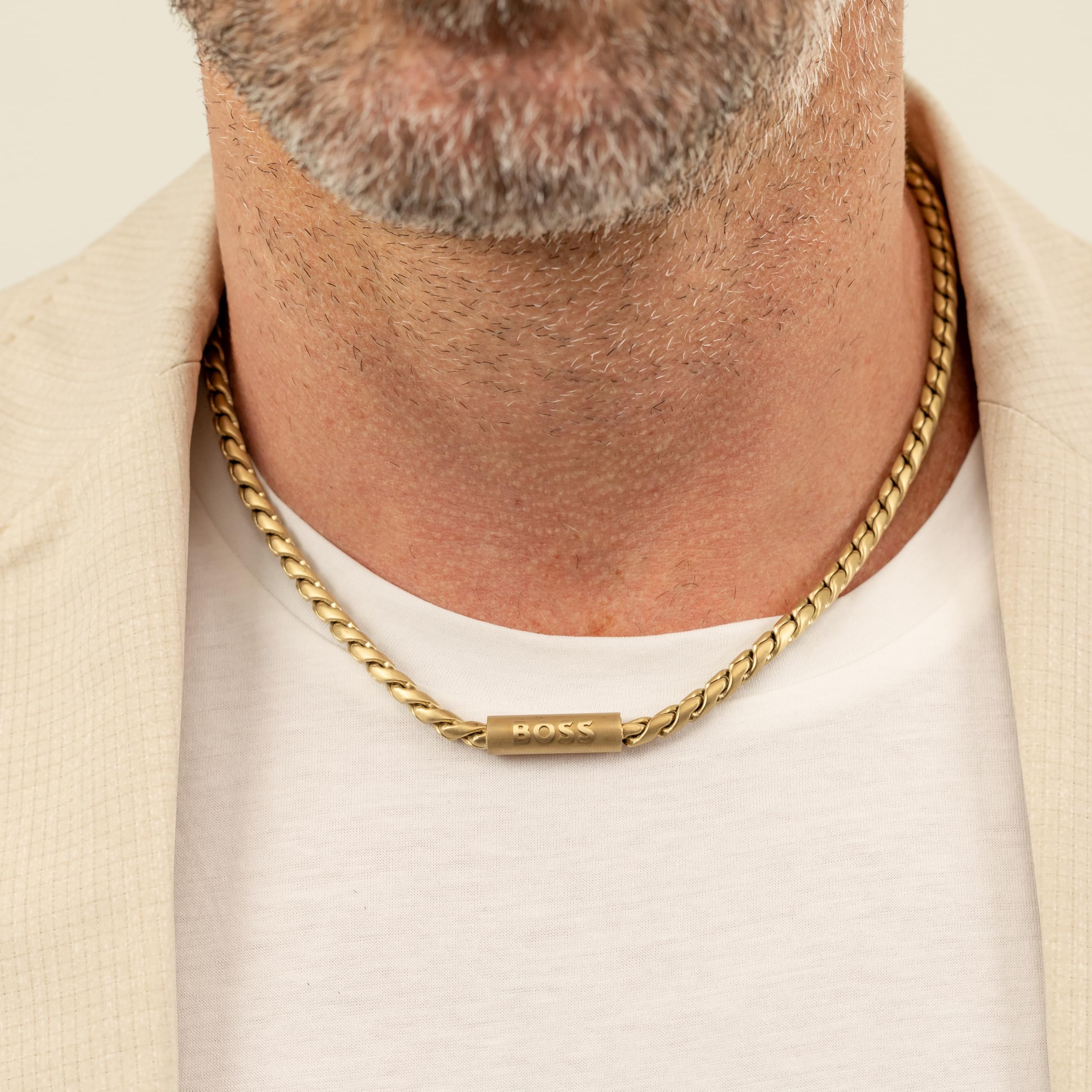 BOSS Jewelry Collar de Cadena para Hombre Colección DORAN en Acero Inoxidable con una Placa Grabada
