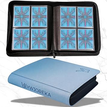 Toploader Binder 4 Pocket, Holds 128 Toploaders, Double-Sided Card Storage Binder for 3" x 4" Rigid Cards, PU Leather Album for Trading Cards & Sports Cardsblue