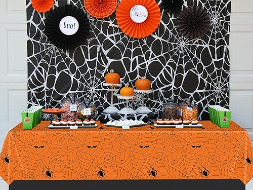 Miniatura 5 de Mantel rectangular de plástico naranja para Halloween, baby showers y fiestas, 54 x 108 pulgadas