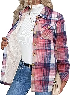 Zeagoo Women's Fleece Sherpa Jacket Casual Long Sleeve Button Down Flannel Shacket Shirt Winter Coat with Pockets