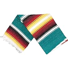 Open Road Goods Mexican Diamond Blanket - XL Heavyweight Yoga Blanket Handmade in Mexico - Thick Boho Serape Saltillo Style Throw for Beach, Picnic, Home, Camping and More! Teal Sunset