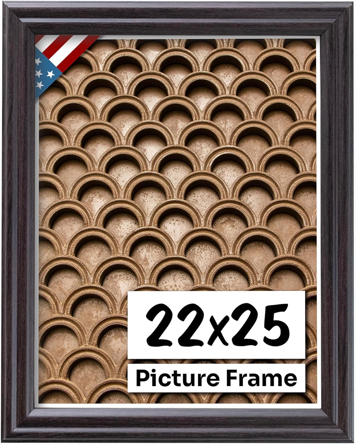 Coffee Brown 22x25 Picture Frame .75" Inch Wide - Dark Brown Wall Decor Handmade Solid Wood Frames with Preinstalled Hangers and UV Blocking Plexiglass 25x22 Frame