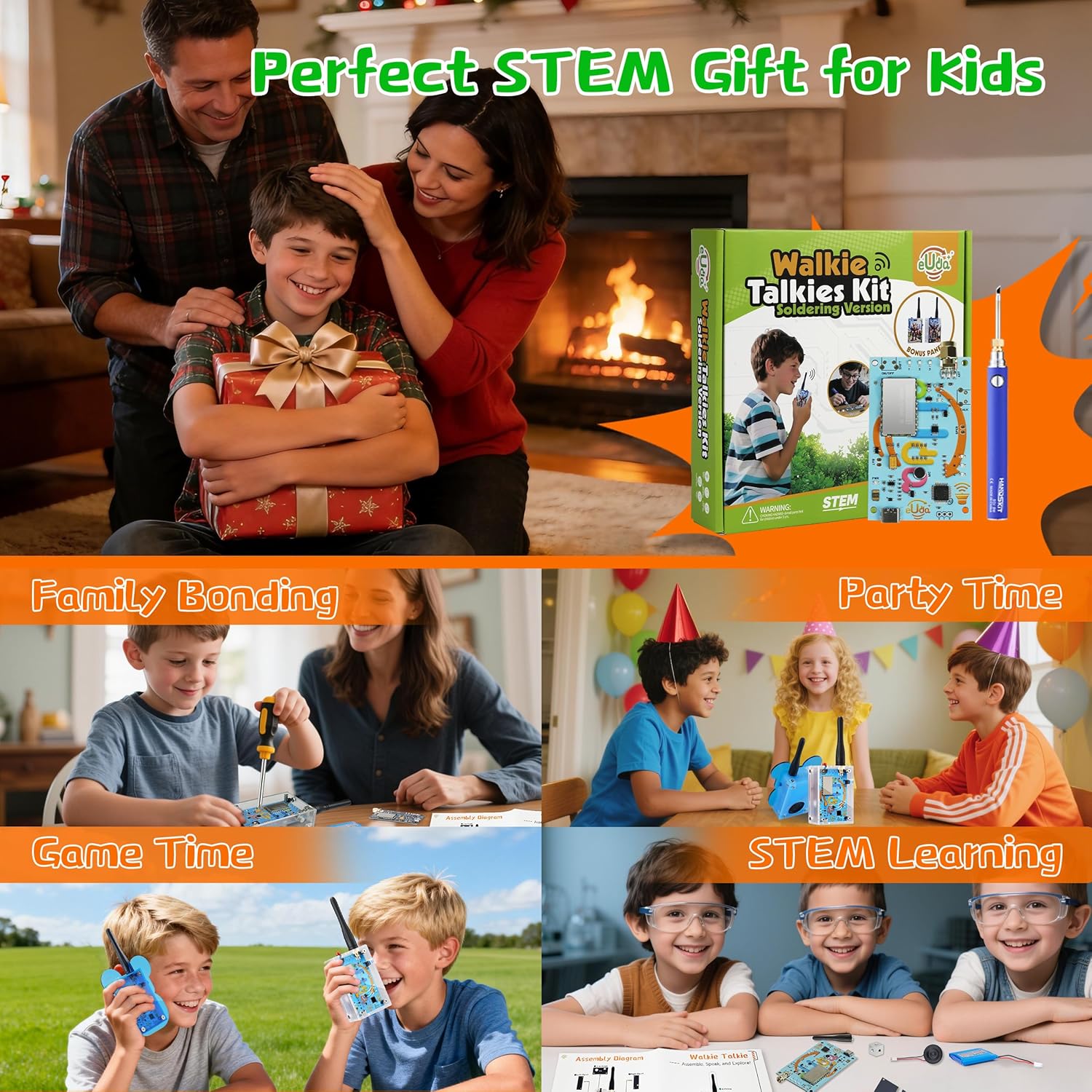 eUda+ STEM Walkie-Talkies Kit For Kids Ages 12-15-17-19+ Stem Kits for Kids Age 12-14-16-18+ DIY Soldering Practice Kit Toys For 12+ Year Old Boys Girls Easter Gifts for Teens (Soldering Version, BTB)