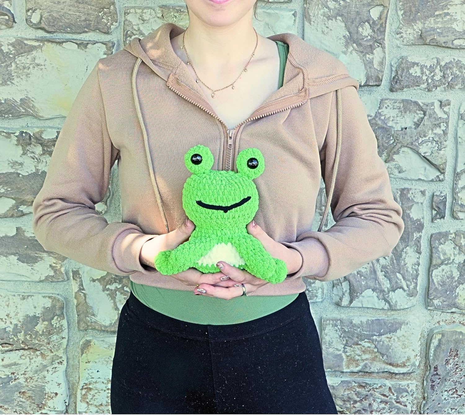 Okeydokeys Crochet Kit for Beginners, Crafts for Adults, Fun Stuff -Step-by-Step YouTube Starter Kit - Thick Chenille Yarn and Craft Supplies Included, Cute Amigurumi Art kit (Crochet Frog Kit)