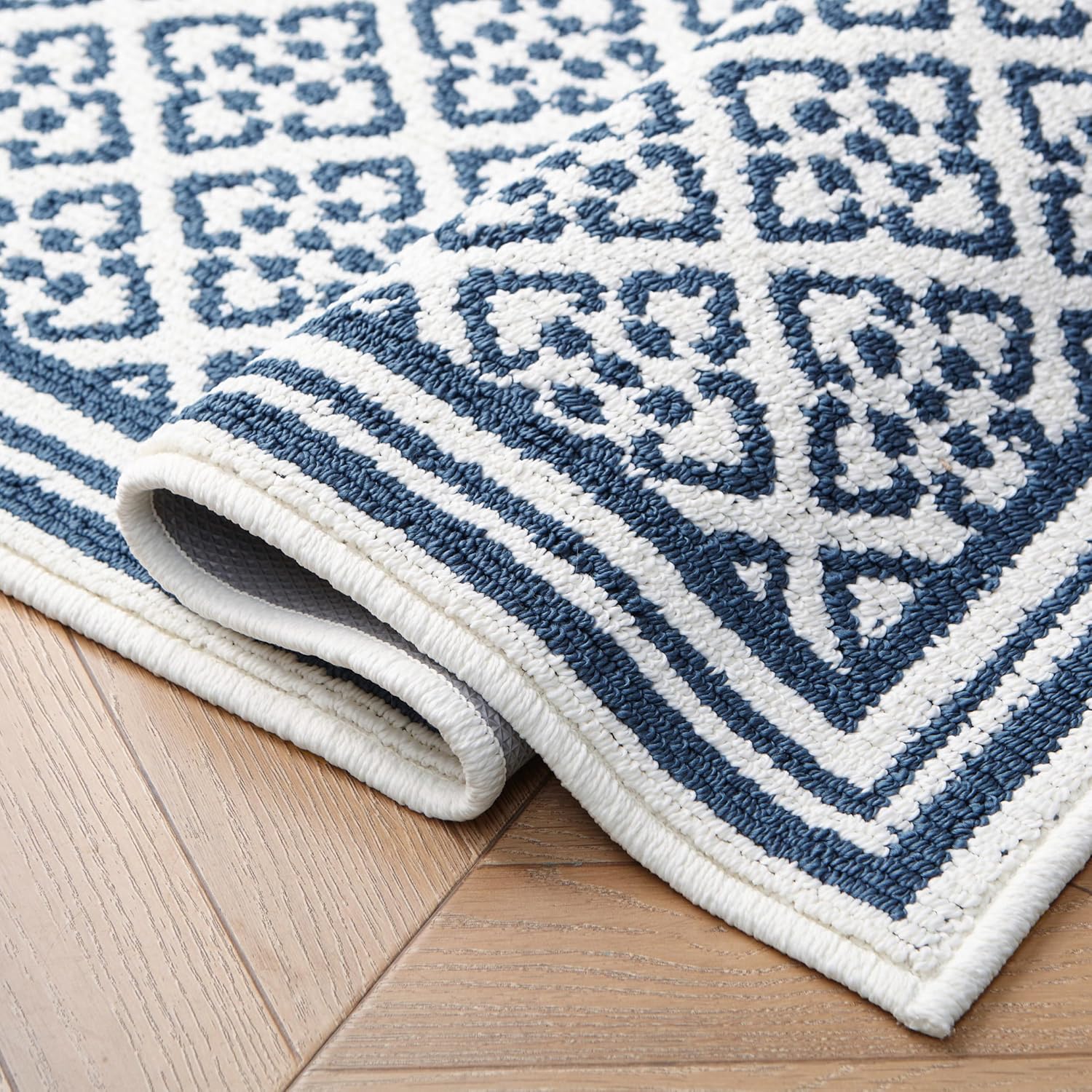 Laura Ashley All Loop Tufted 26" x 60" Washable Skid-Resistant Runner Rug - Dusty Navy/Ivory Isla Two-Tone