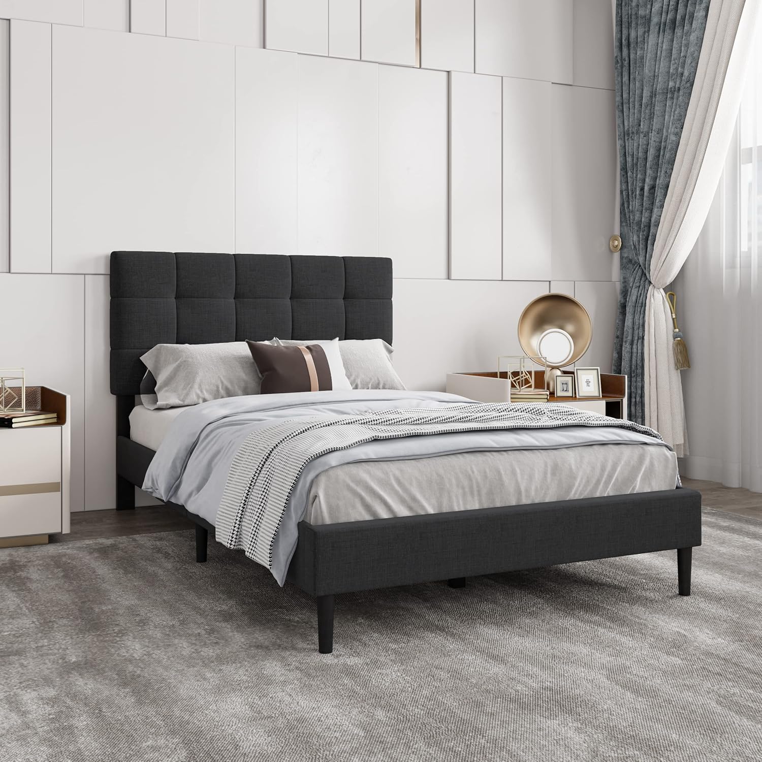 RYR Queen Size Upholstered Bed Collection, Elevate Your Bedroom with Our Velvet Wingback Upholstered Beds. Easy Assembly, No Box Spring Needed. Transform Your Space Effortlessly.White