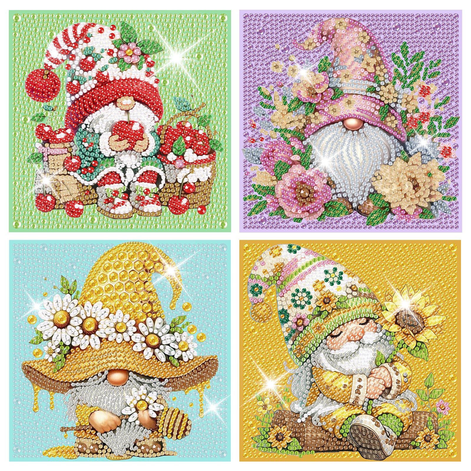 TLIOBLO 4 Pack Cartoon Diamond Painting Kits for Kids, Gnomes Diamond Arts Mosaic Kits for Adults Beginner, DIY Full Drill Diamond Dots Craft Arts for Home Wall Decor 15x15cm — image 1