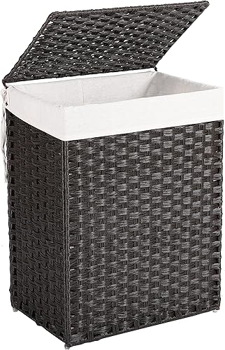 BIRDROCK HOME Cesta individual para ropa sucia con tapa, color marrón, bolsa de forro - tejida a mano - pequeñas cestas plegables - Papelera BIRDROCK HOME Cesta individual para ropa sucia con tapa, color marrón, bolsa de forro - tejida a mano - pequeñas cestas plegables - Papelera