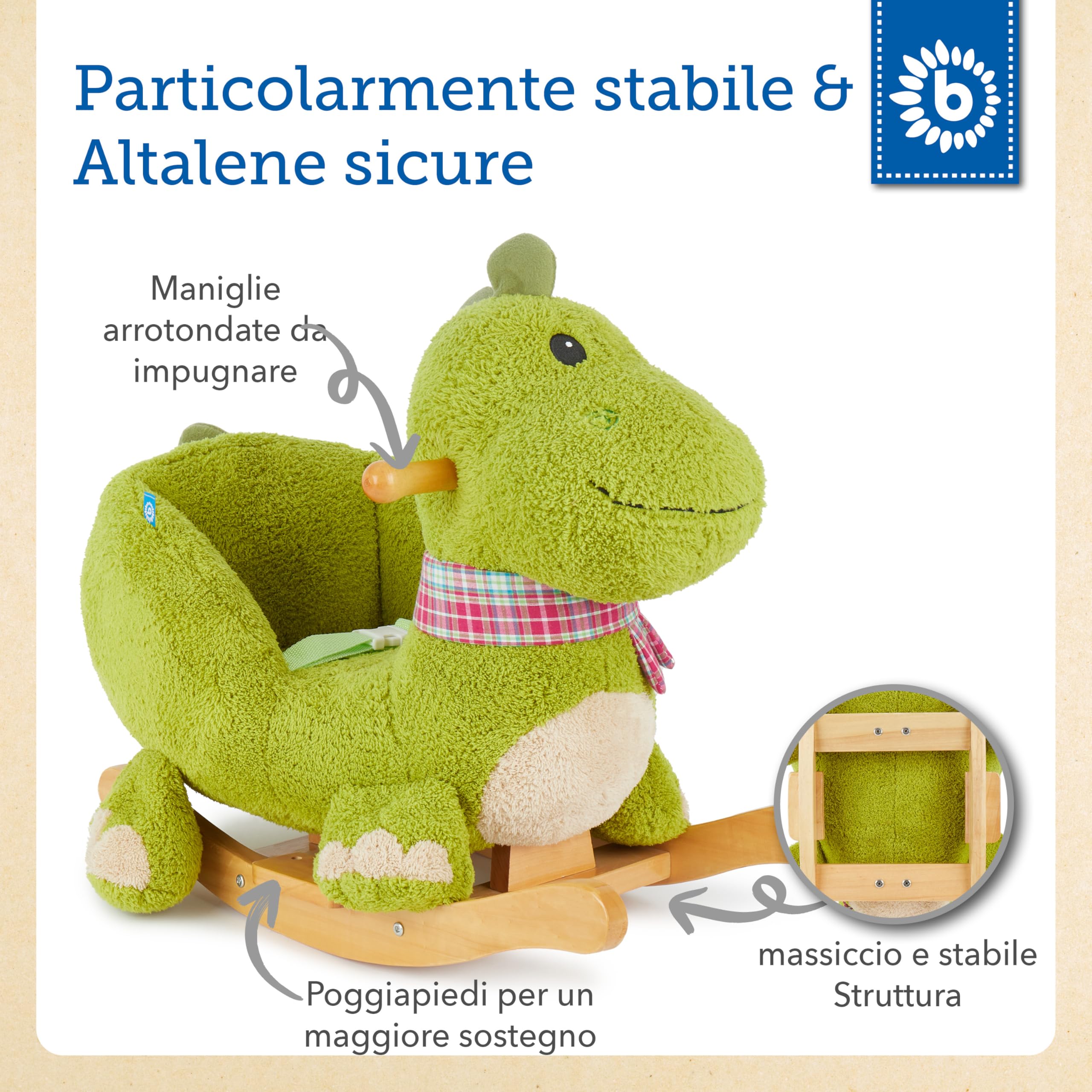 Bieco 74002110 dondolo animale Dino, circa 65 x 32 x 48 cm, verde