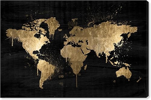 Oliver Gal Mapamundi Gold - Lienzo decorativo para pared, diseño de mapas