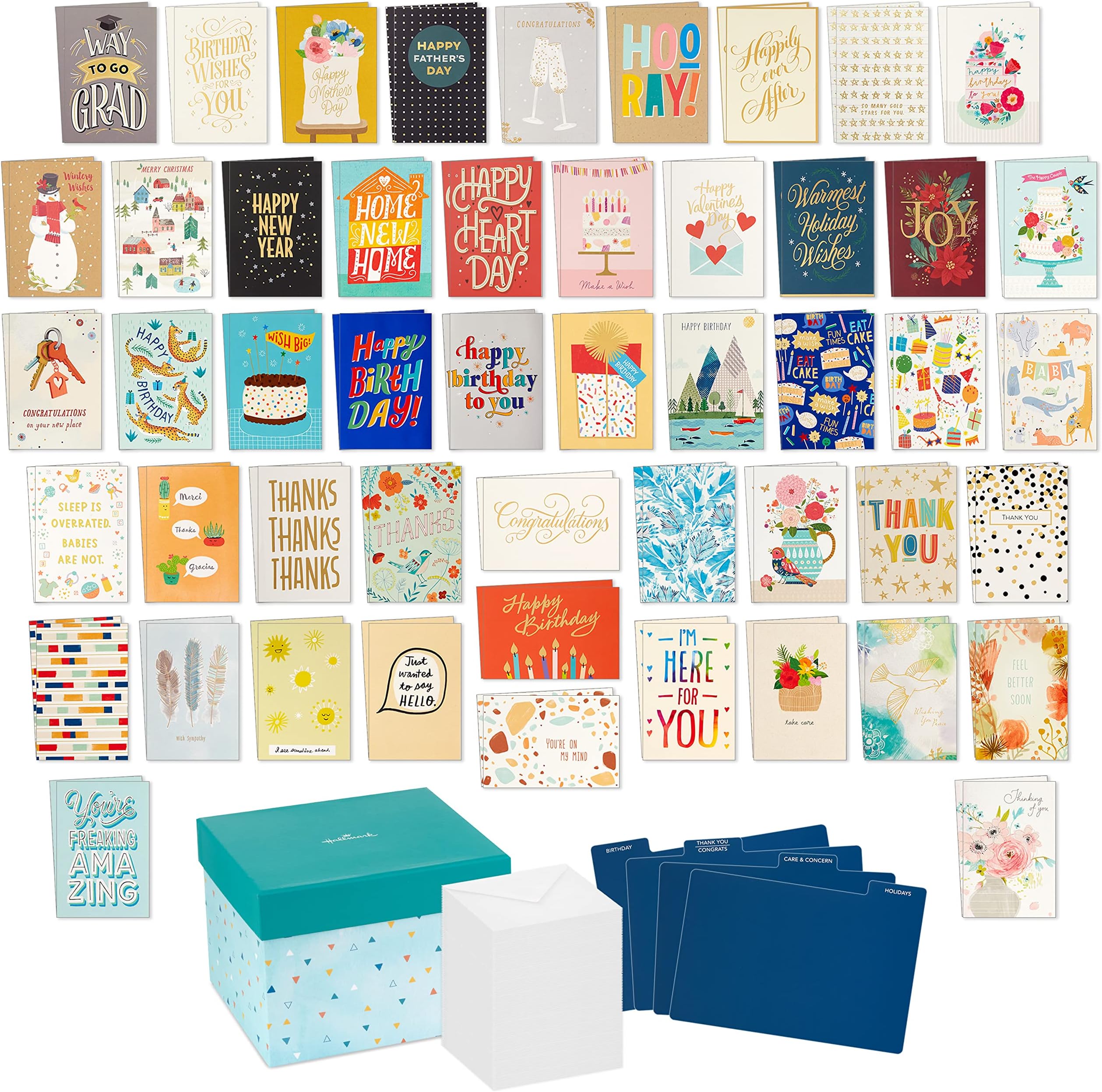 All Occasion Boxed Set of Assorted Blank Greeting Cards with Card Organizer (Pack of 100)—Birthday, Thank You, Congratulations, Wedding, Baby, Thinking of You, Sympathy