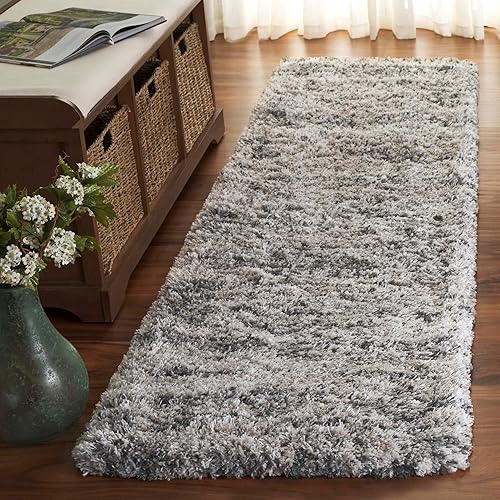 SAFAVIEH Iceland Shag Collection - Alfombra para pasillo, 2 pies 3 pulgadas x 6 pies, color crema y gris, diseño moderno, no desprende pelusa y de
