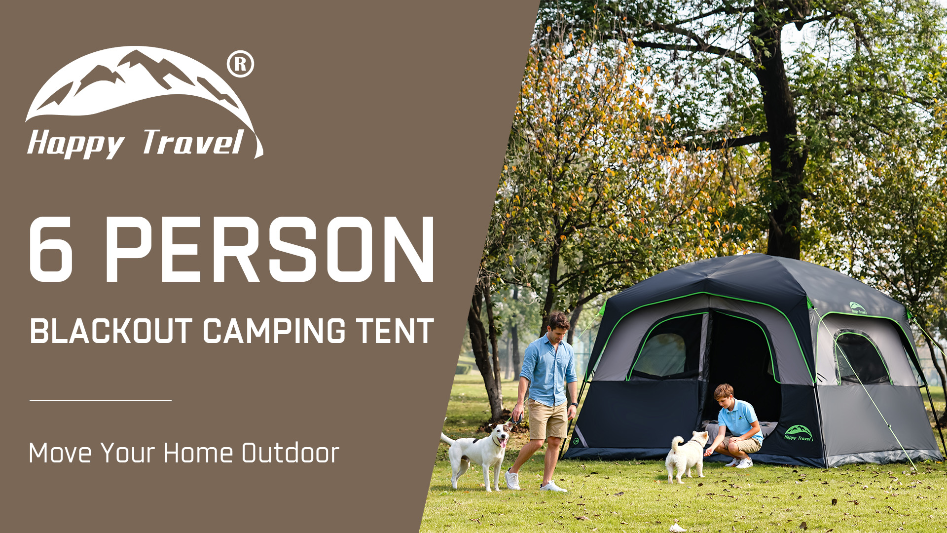 Happy Travel Camping Tent, 6 Person Blackout Tents for Camping with Rainfly