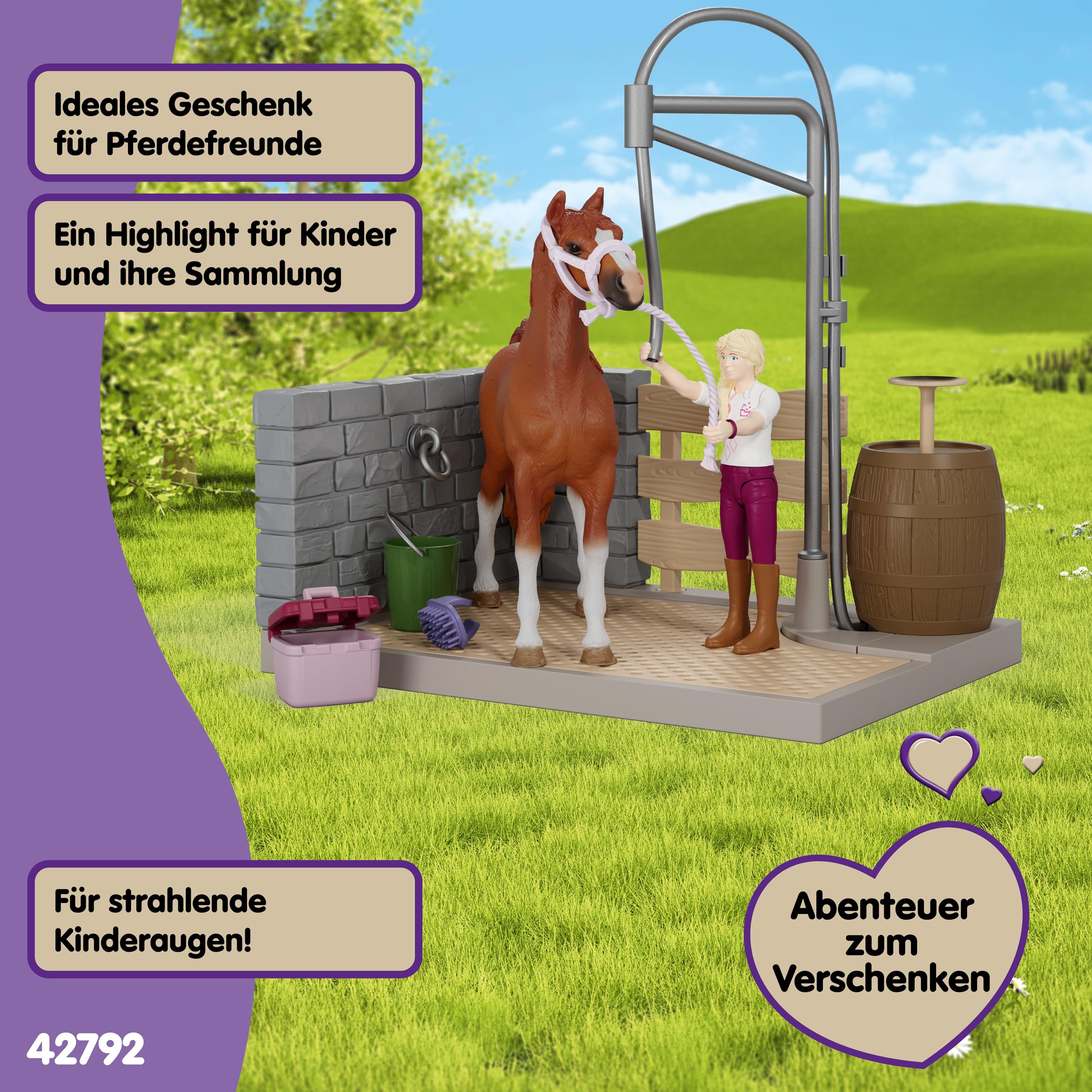 SCHLEICH Horse Club | Sofia’s Pferdewaschplatz 42792 | Spielset mit echtem Wasser, Pumpe, Pferd, beweglicher Figur & Zubehör | Pferdespielzeug & Geschenk für Mädchen und Jungen ab 5 Jahren | 26 Teile