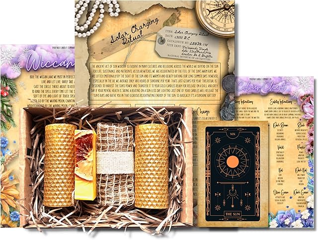 Phoenix Candle Company Solar Charging Ritual Kit | Gold Glitter Beeswax Spell Candles| Orange Ritual Soap | Self-Care | Solar Magic | For Witches | Pagan Gift