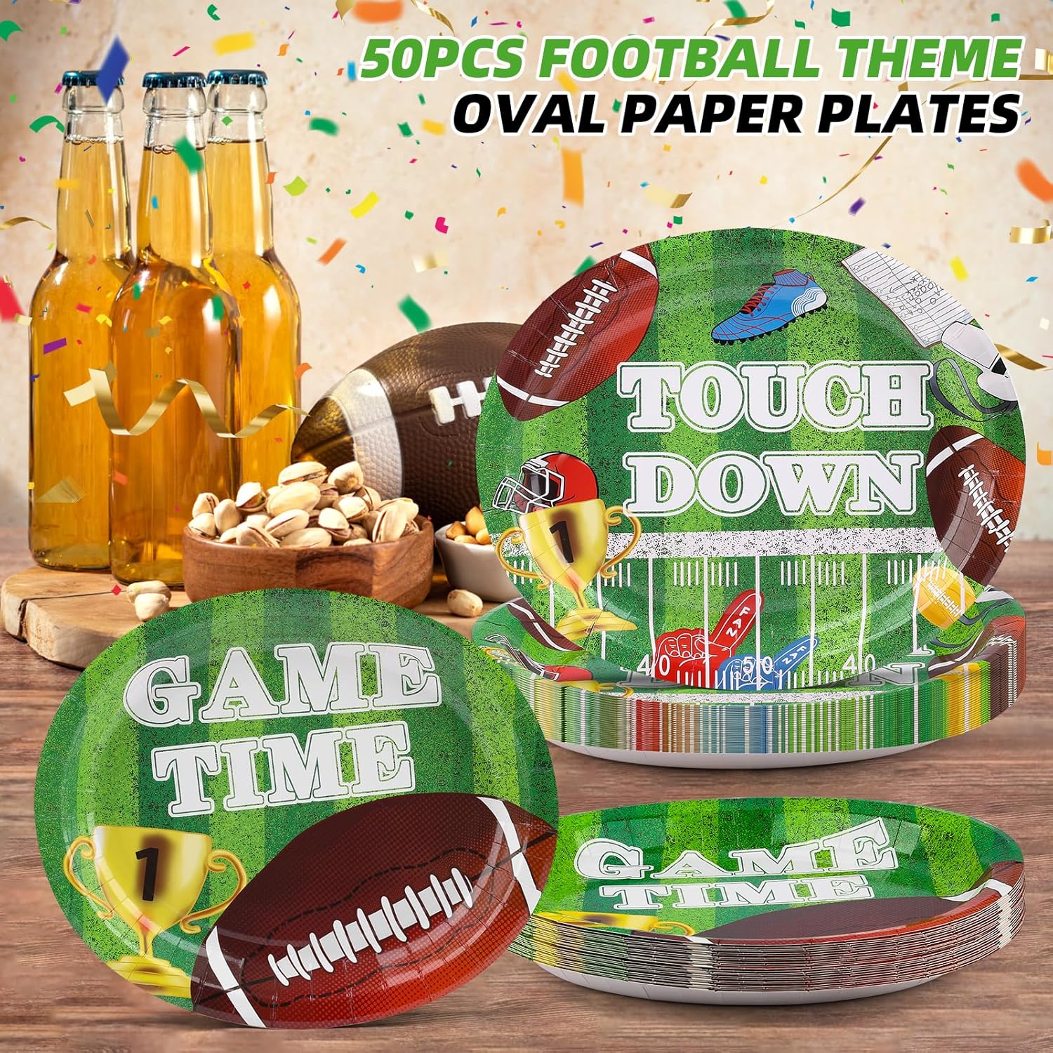 50Pcs Football Party Oval Paper Plates -10" x 12" Large Disposable Party Plates for Football Party Supplies - Image 4