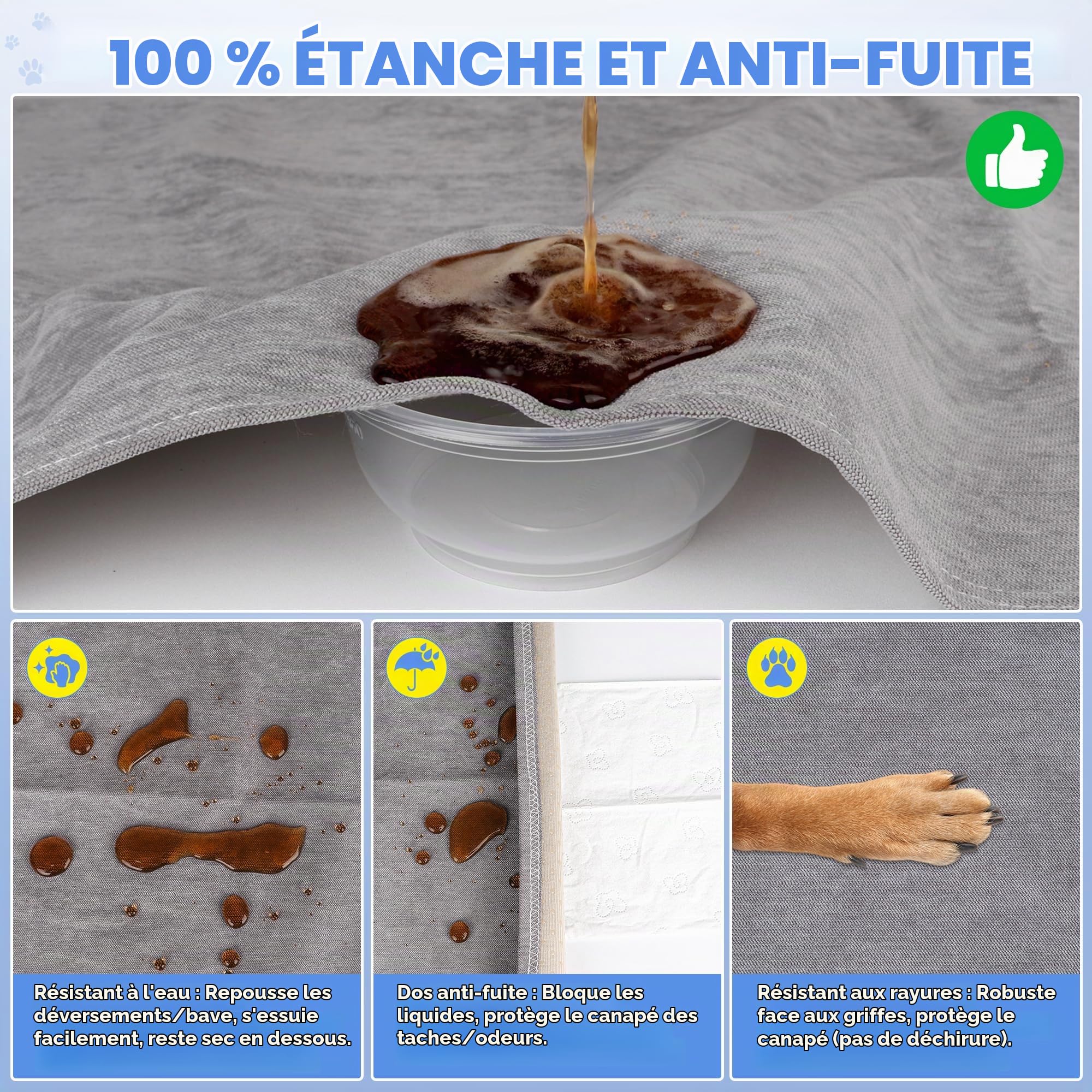 Loiion 100% Protège Canapé Imperméable, Protege Canape Chien, Housse de Canapé Anti Pipi, Housse de Canape Anti Dérapante, Anti-Griffes Protège pour Chiens Chats Animaux, Gris, 300x230cm