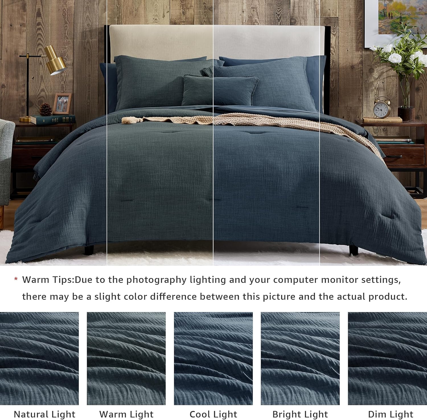 Geniospin King Size Comforter Set- 7 Piece Navy Blue Textured King Bedding Set, Soft Solid Bed in a Bag for All Season, King Comforter Set with Sheets(Navy Blue,102''x90'') 91hAleBAuZL. AC SL1500