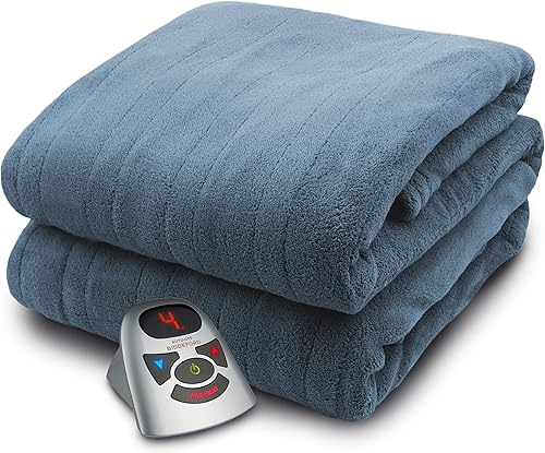Biddeford Blankets Manta térmica eléctrica de microfelpa con controlador digital, matrimonial, punta de flecha de 6.35 oz, color azul