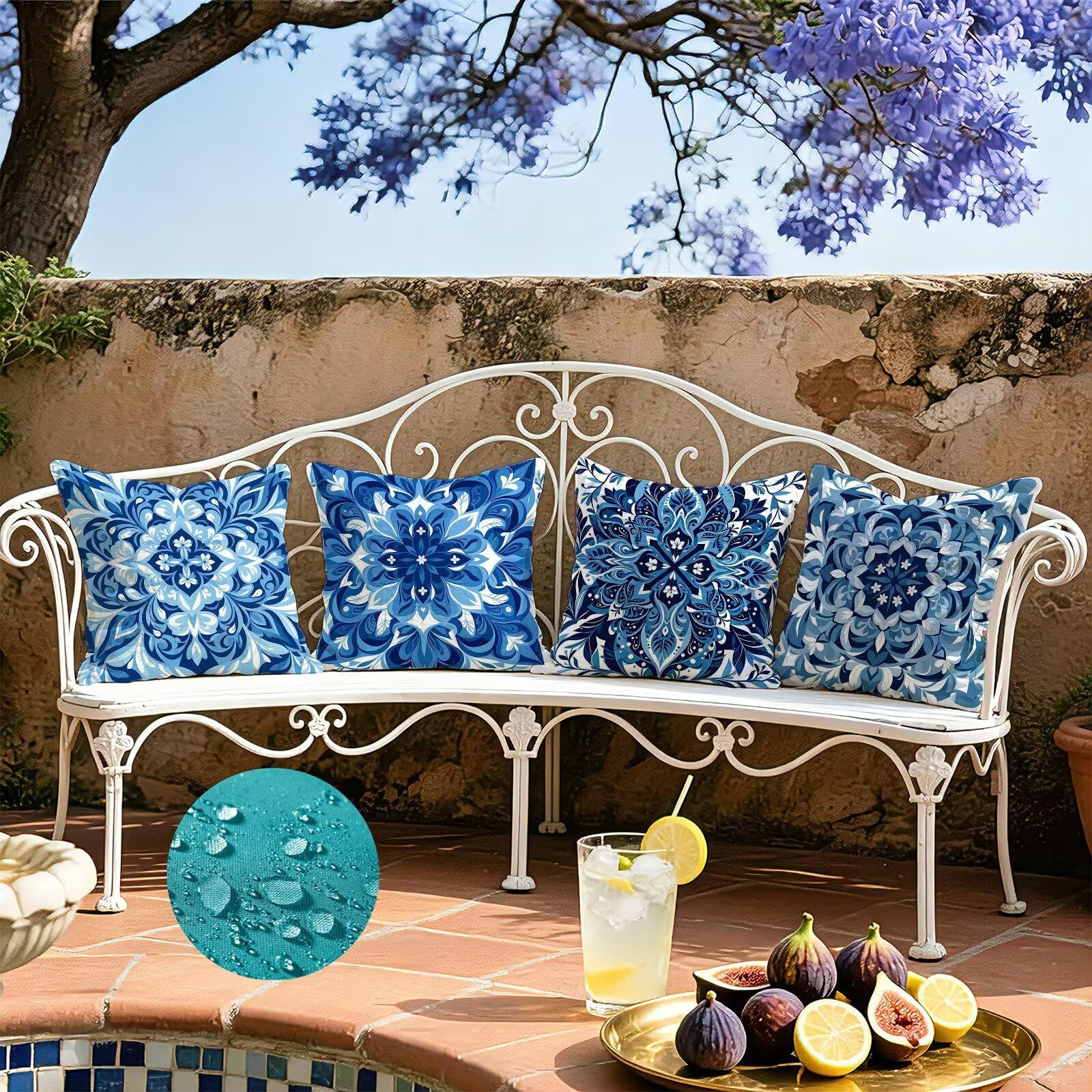 Cojines Exterior Azul Funda Almohada 45x45 Impermeables Juego de 4, Cod-518