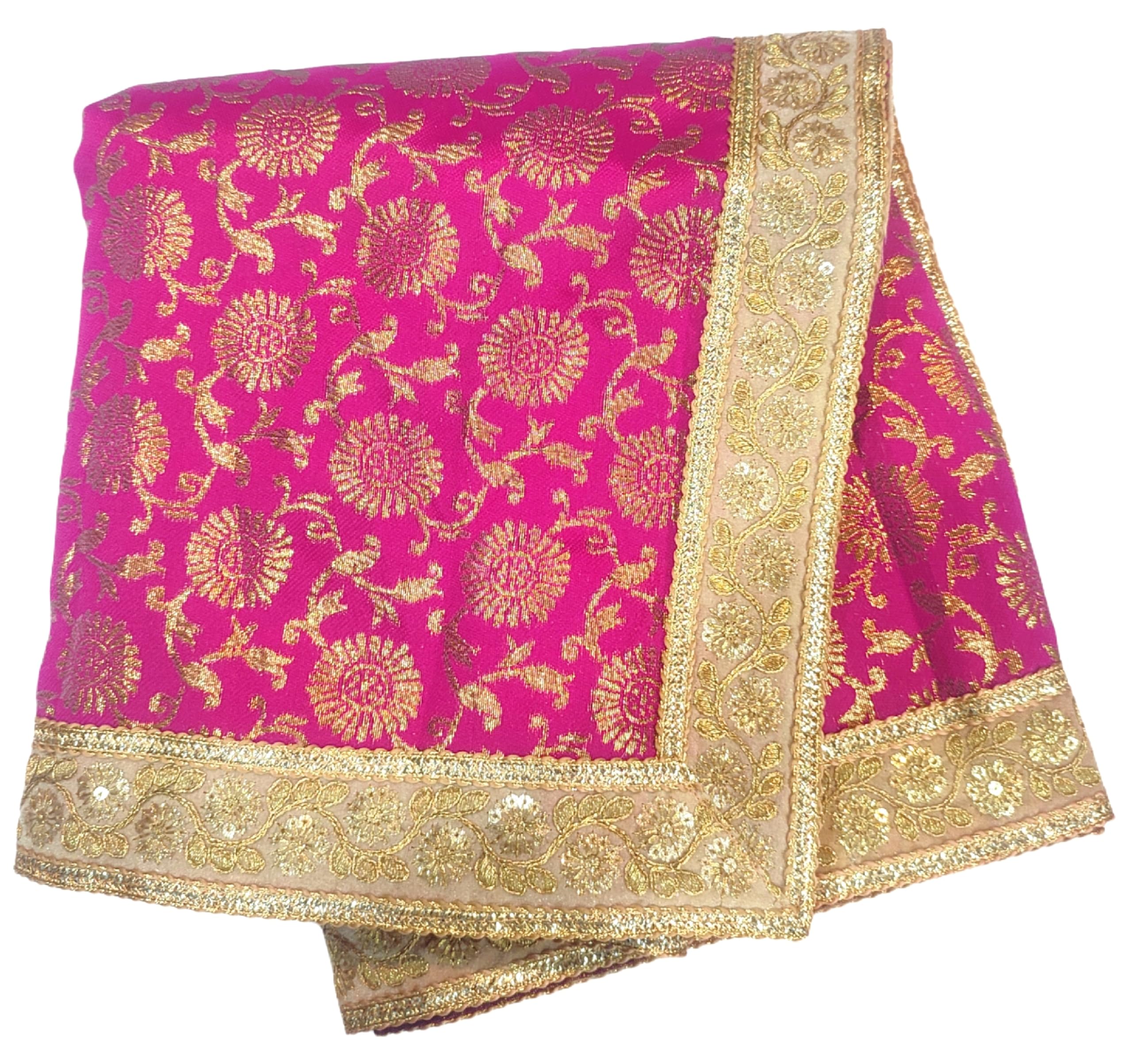 Shirdi Jaicard Silk Shawl for SaiBaba/Saibaba Angavastram/Ganpati baithak aasan/Dargah Chaadar/Puja Aasan Table Cloth/Shawls for Multipurpose Religious 2 Meter (Pink/Raani)-image-19