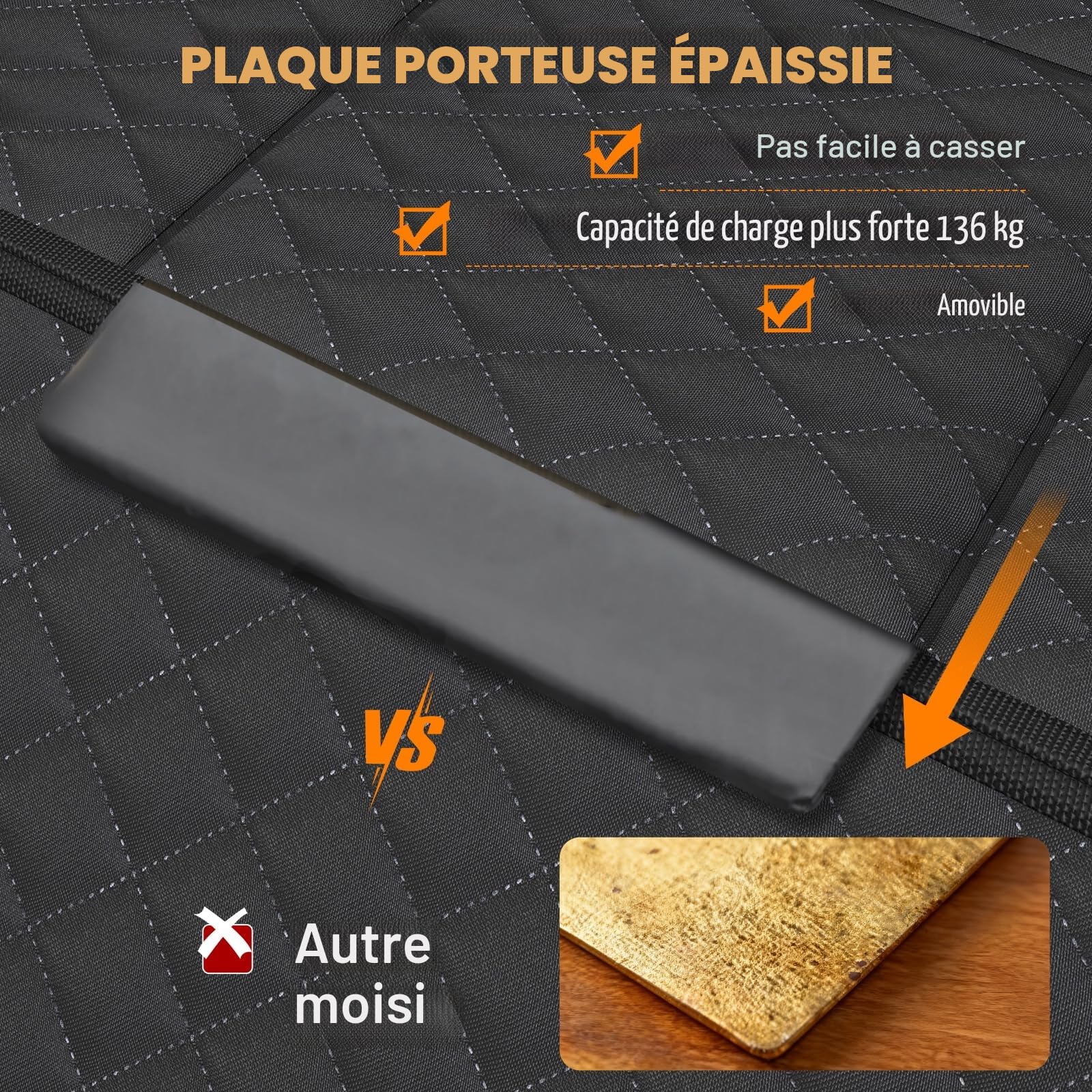 Protection Voiture Chien Siege Arriere [127 x 62 cm], Imperméable, Résistante Aux Rayures, Coque Rigide, Protege Voiture Pour Chien SUV et Voitures Familiales, Lavable, Avec Filet Ventilation (Noir)