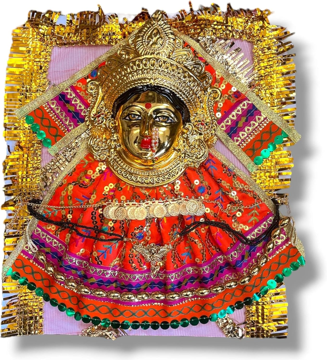 LOVENSPIRE Varalaxmi Goddess Face Set Devi MATA Mukhota Face Idol with Velvet Dress Jewelry for Vara Lakshmi Vratam Navaratri Margashirsha Vratha Pooja Temple - Mahalaxmi Goddess Face