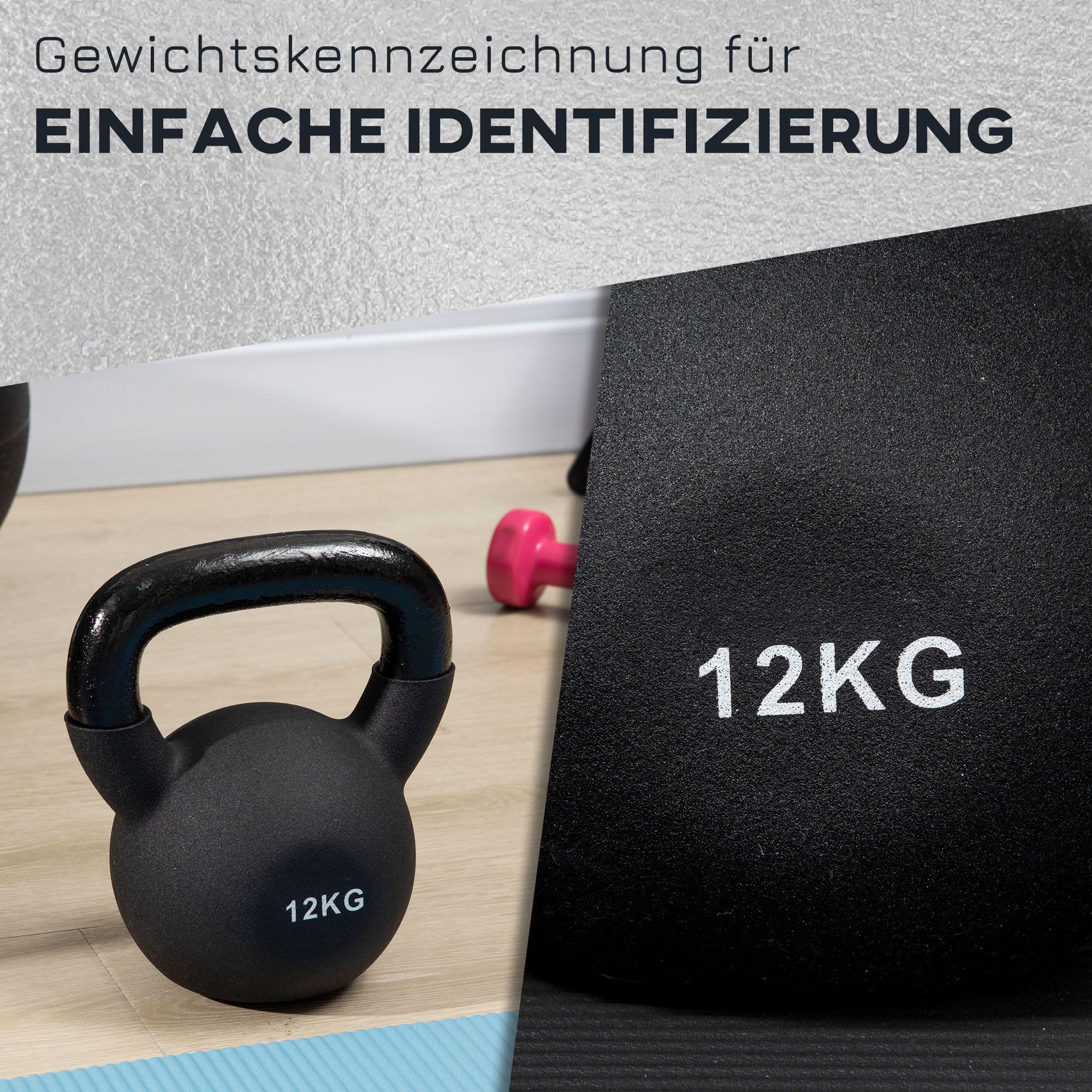 HOMCOM 12 kg kettlebell żeliwny kettlebell z powłoką neoprenową Przyjazna dla podłogi huśtawka z hantlami do podnoszenia ciężarów, kondycjonowania, treningu siłowego i rdzenia czarna