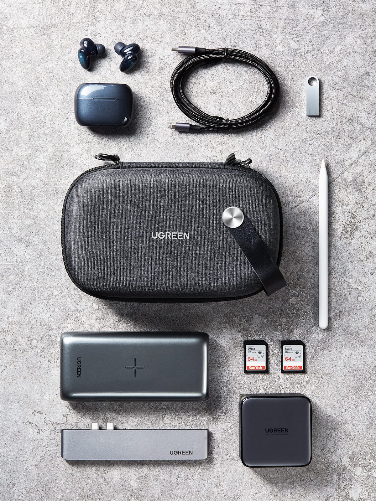 UGREEN Organizer Cavi, Borsa Accessori Elettronici Cable da ViaggioAntiurto Impermeabile USB Custodia per Power Bank Hard Disk Phone Passaporto MP3 Airpods Caricatore Nero