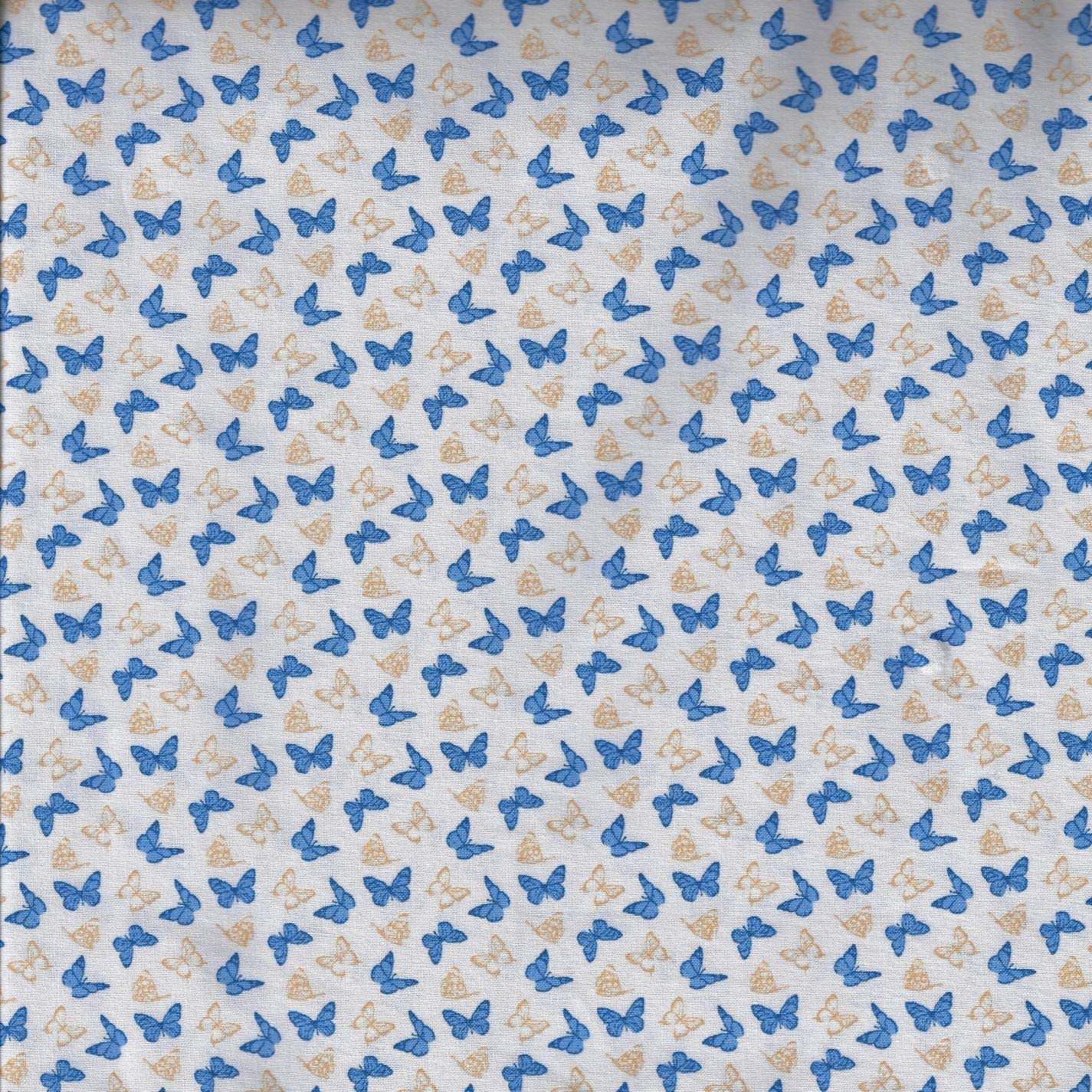 Fabric Freedom Blue Birds & Butterflies Design - ( Butterflies) 100% Cotton British Designed Craft Fabric For Patchwork & Quilting, Lovely Coordinated Colours & Prints – (Price Per/Quarter Metre)