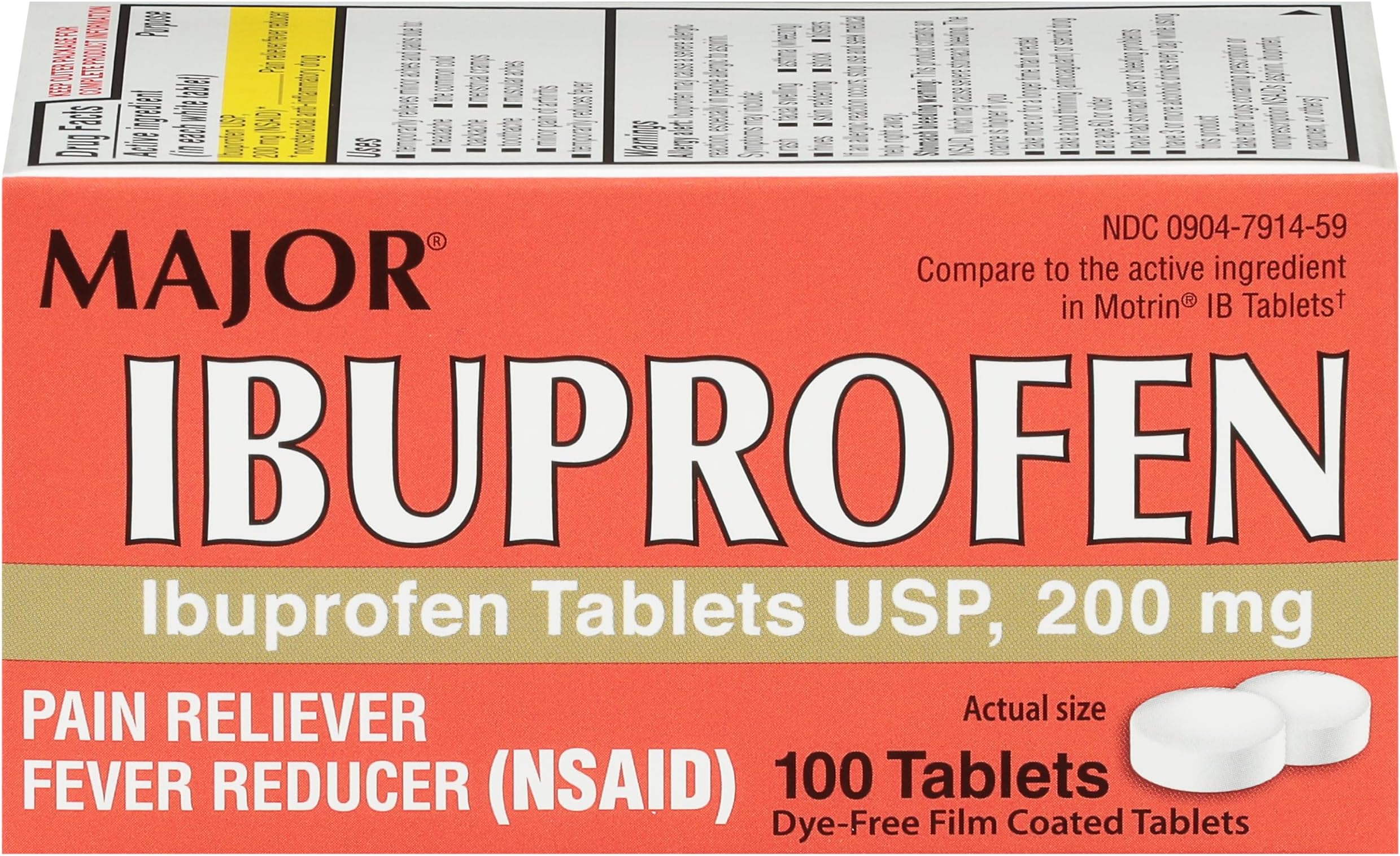 - MAJOR Dye-Free Ibuprofen Tablets 200 mg - Helps Temporarily Reduce Fevers - Offers Pain Relief - 100 Tablets (1-Pack)