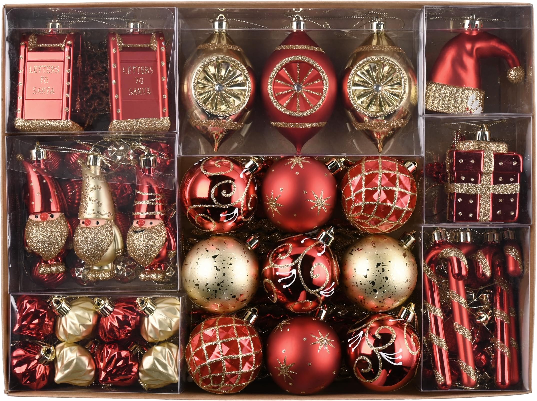 Valery MadelynChristmas Tree Ornaments Set, 100ct Red and Gold Shatterproof Christmas Tree Decorations Bulk, Luxury Gnome Hanging Ball Ornaments for Xmas Trees Holiday Decor
