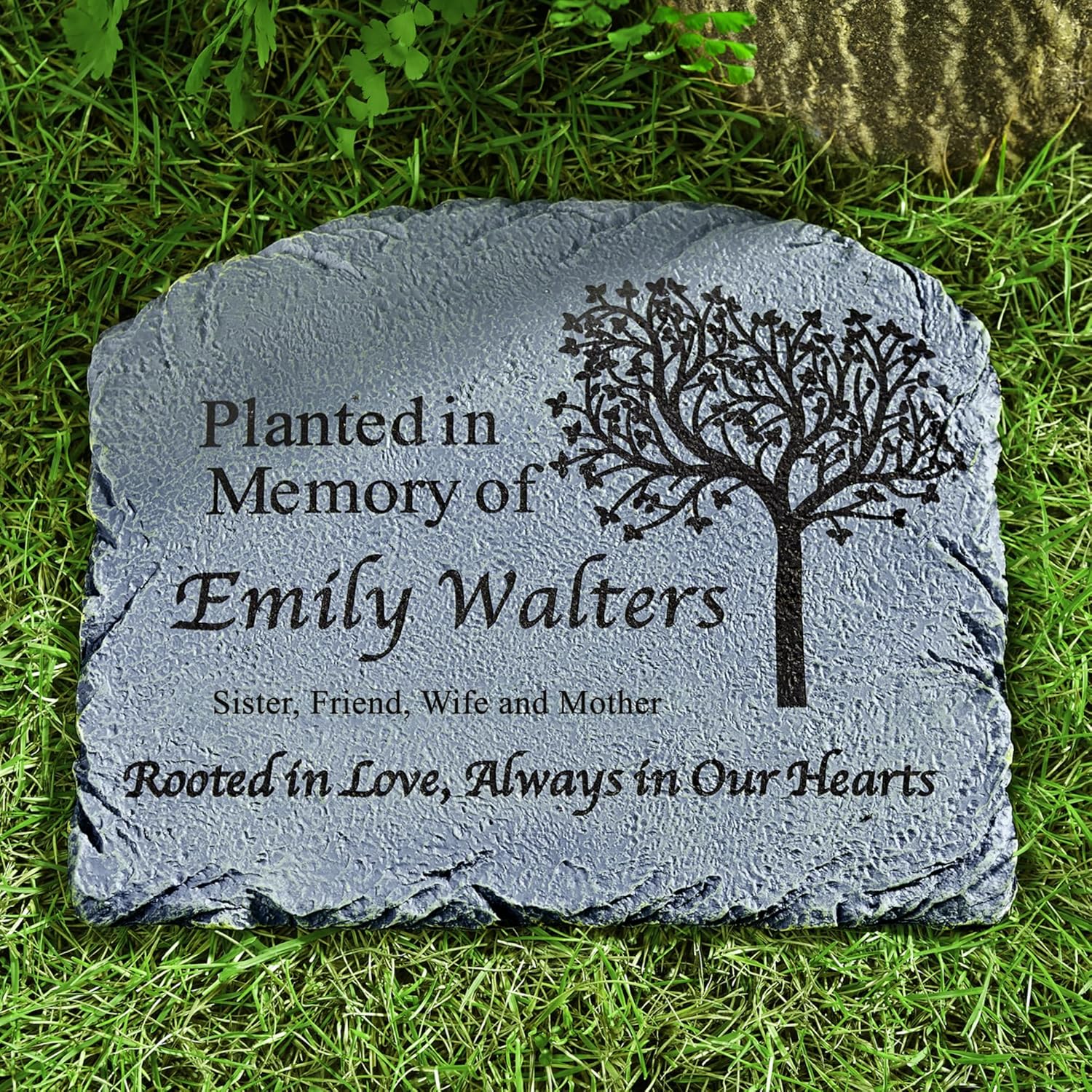 Let's Make Memories Personalized Memorial Garden Stone - Sympathy - Loss of Loved One - Grave Marker - Laser Engraved - Condolences - Indoor/Outdoor - Durable Resin - Rooted in Love