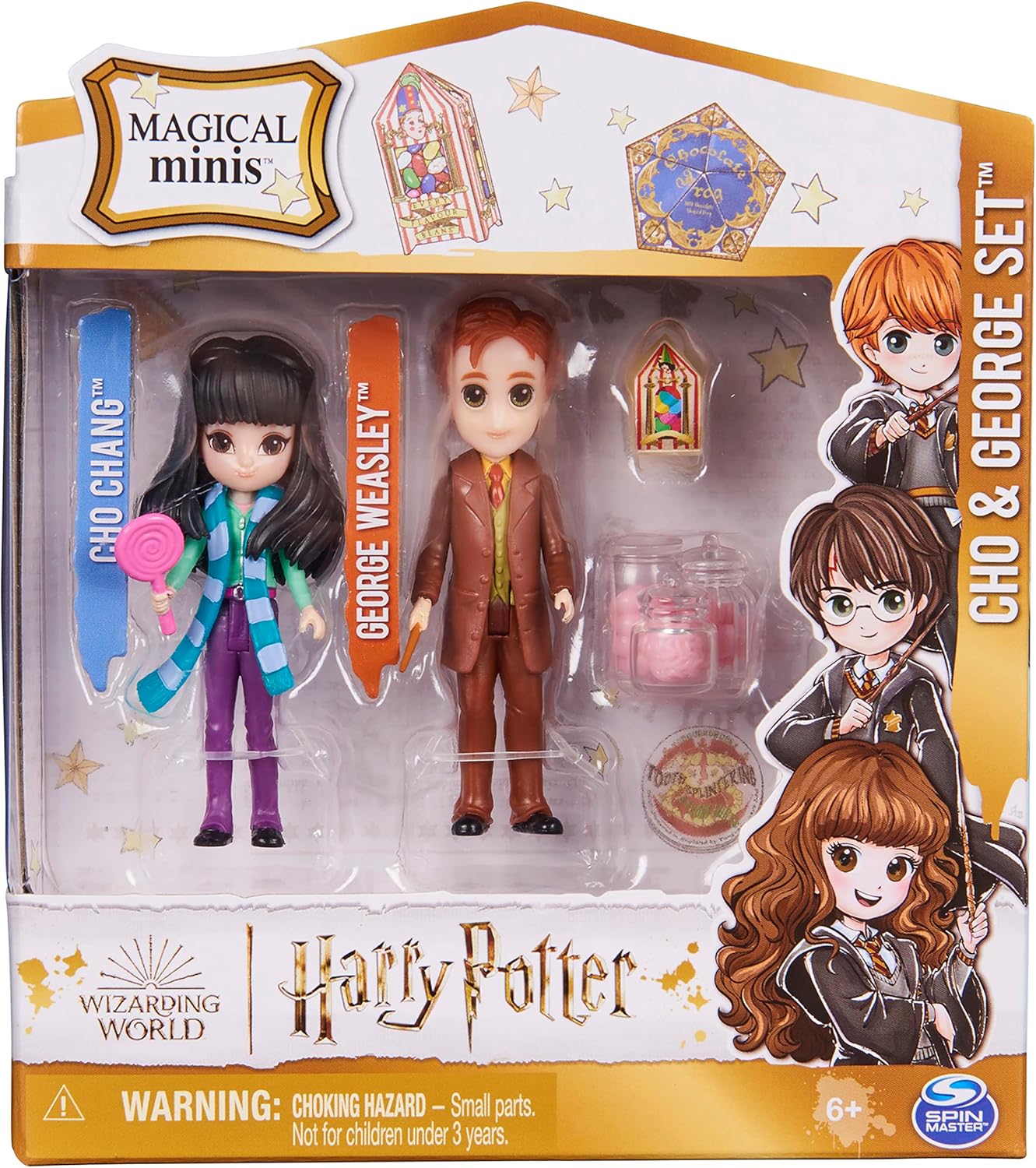Wizarding World Harry Potter, Magical Minis Cho Chang and George Weasley Figure Set with 2 Doll Accessories, Kids Toys for Ages 6 and up