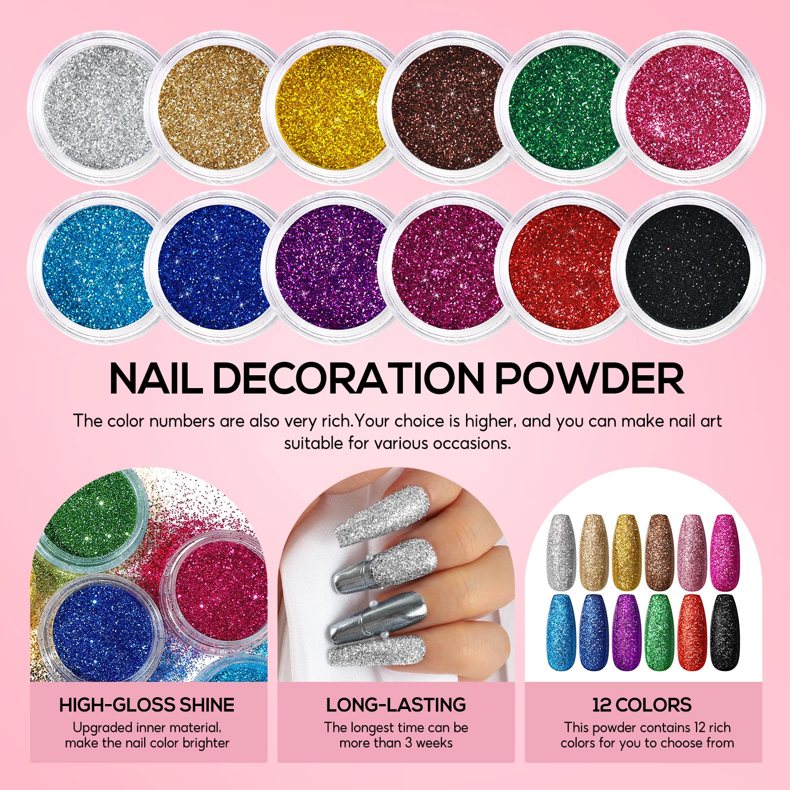 COSCELIA Kit Uñas Acrilicas,Acrilico Para Uñas Profesional Con 120ml Monómero y 3 Colores Acrilico Polvo,36W U-V/LED Lámpara,Adecuado para Principiantes Expertos,8ml Uñas de Gel Top Coat Manicure Set
