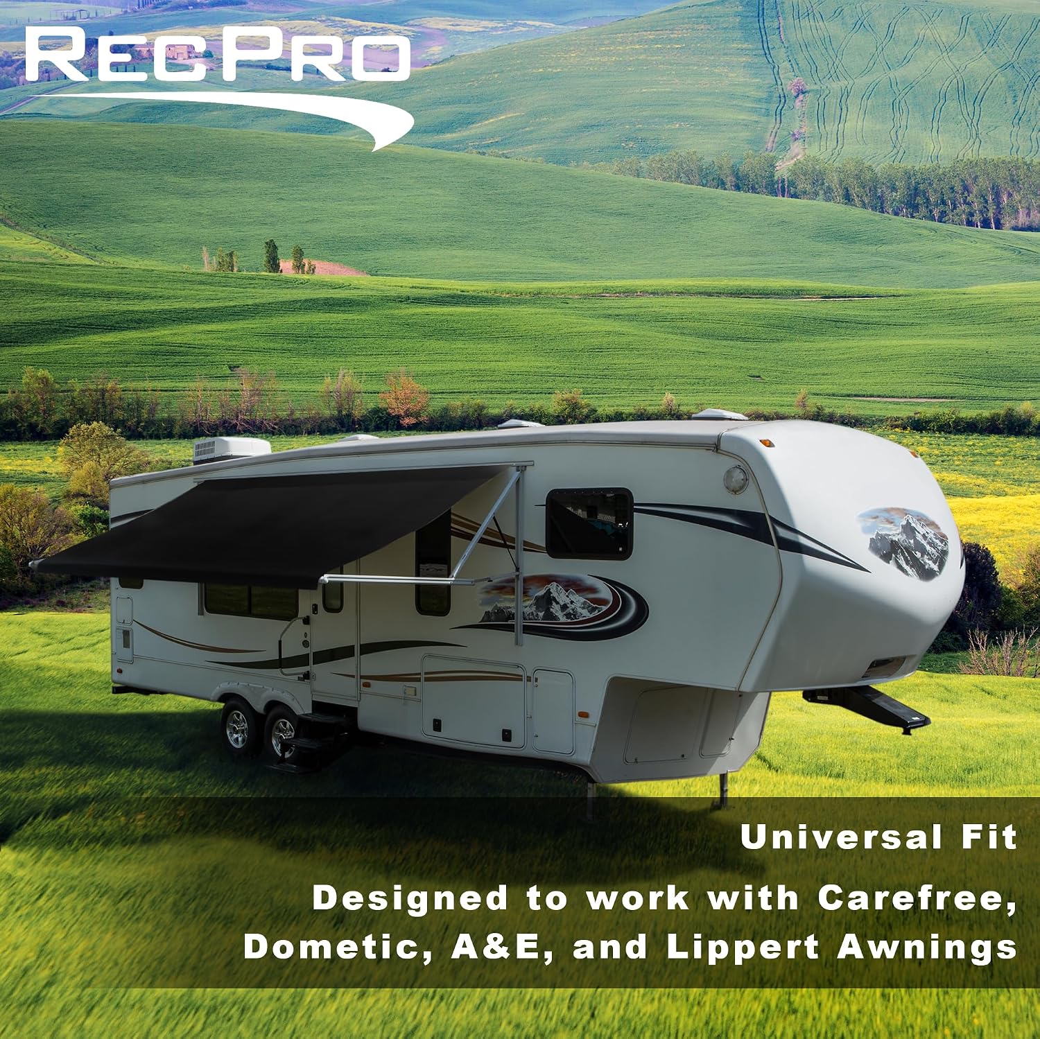 RecPro RV Awning Fabric Replacement Heavy Duty 16 oz. Weatherproof Vinyl | Universal Camper Awning Replacement for RV, Trailer, Motorhome | Solid Black, 20' (Fabric 19'1")