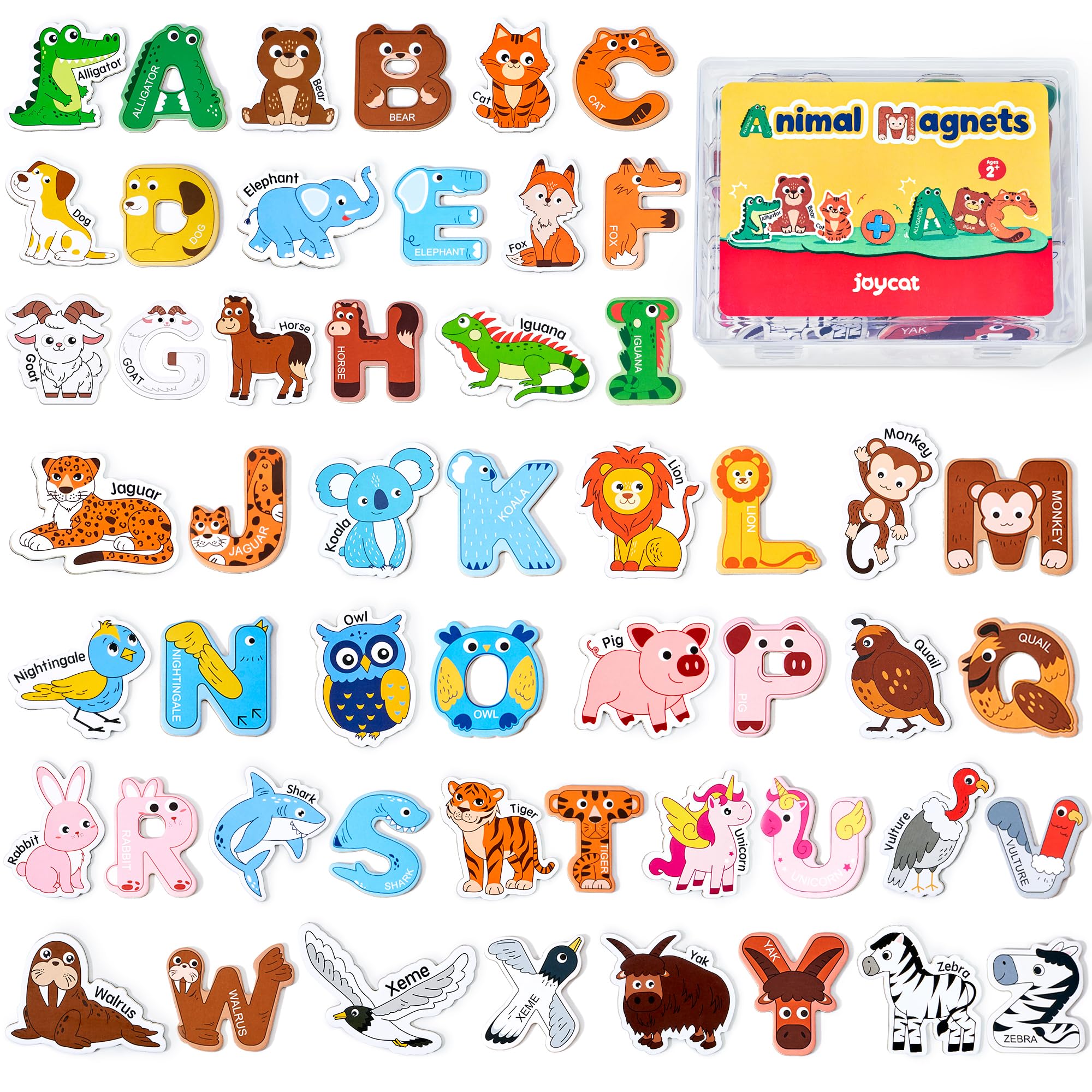 JoyCat Wooden Fridge Magnets for Kids, 26 Cute Animals & Uppercase Letters for Toddlers, Magnetic Alphabet Refrigerator Toys, Fun Educational Learning Gifts for Preschool 2 3 4 5 Years Old