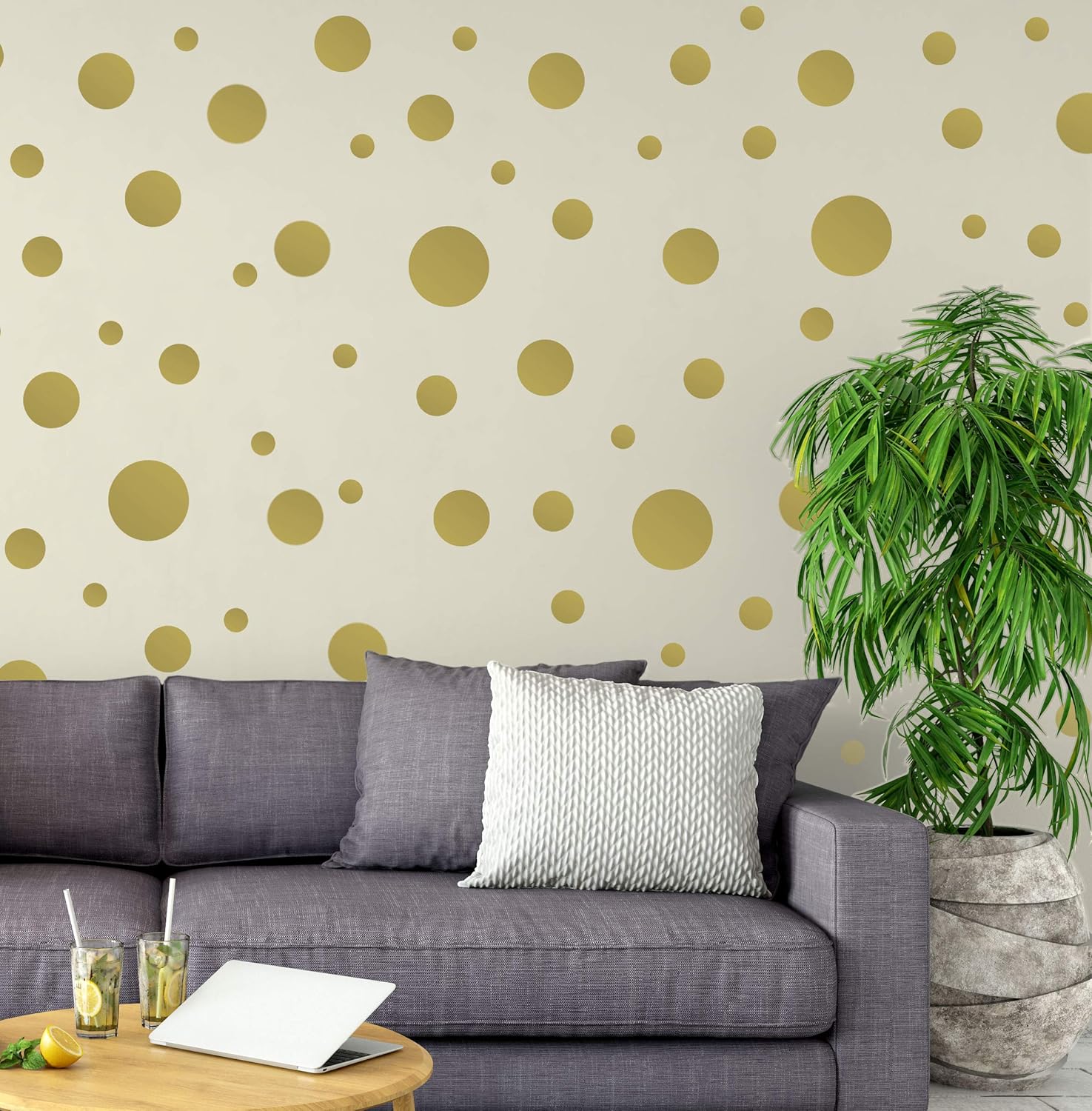 Create-A-Mural Polka Dot Wall Stickers, Wall Decor Stickers, Wall Dots, Vinyl Circle Room Dot Decals Wall Art Stickers for Bedroom Girls Room Peel and Stick Kids Room Decor Birthday Gift (Gold) - - 
