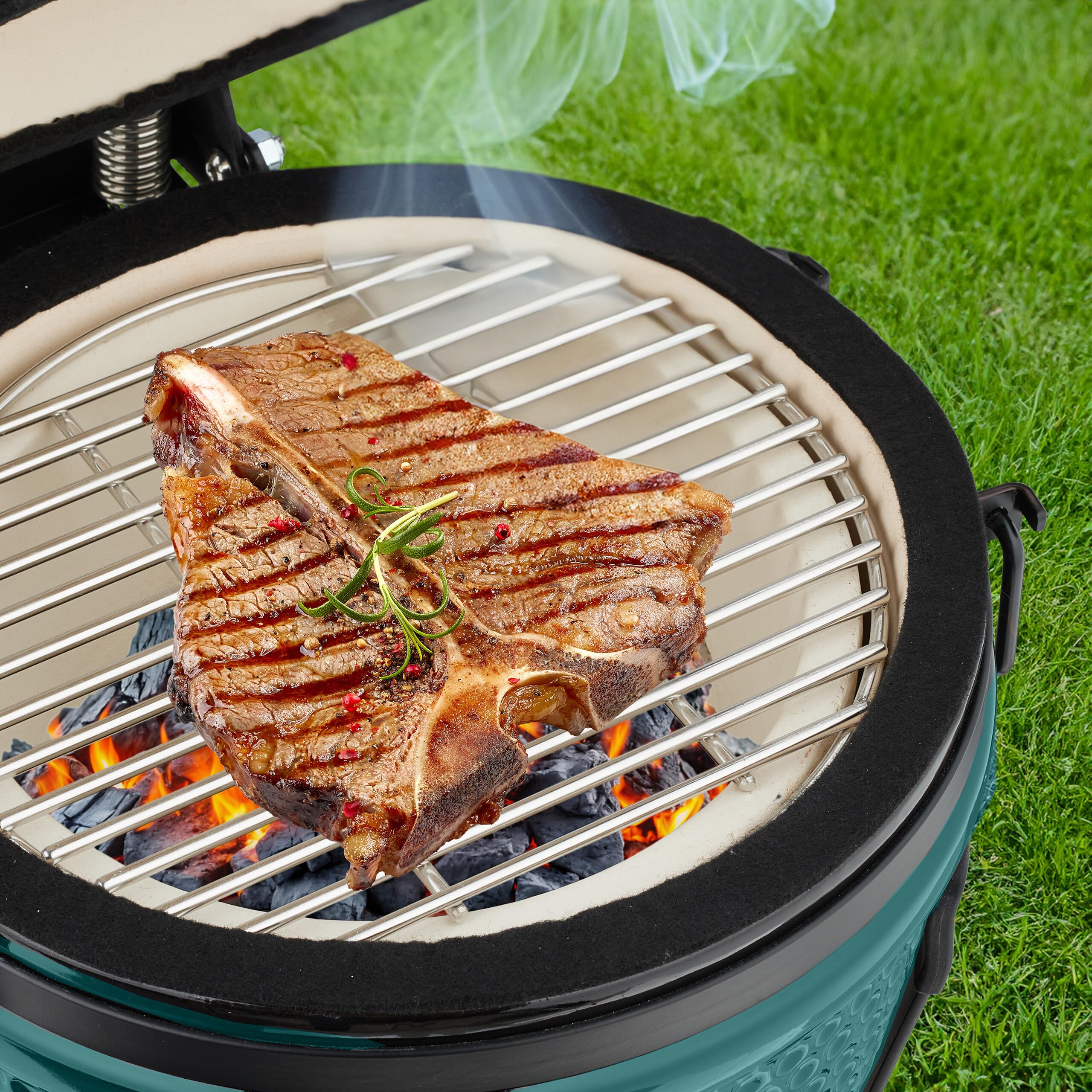 Relaxdays Barbecue a Carbonella Stile Kamado, Griglia Ø 26 cm in Ceramica, BBQ Carbone da Esterno